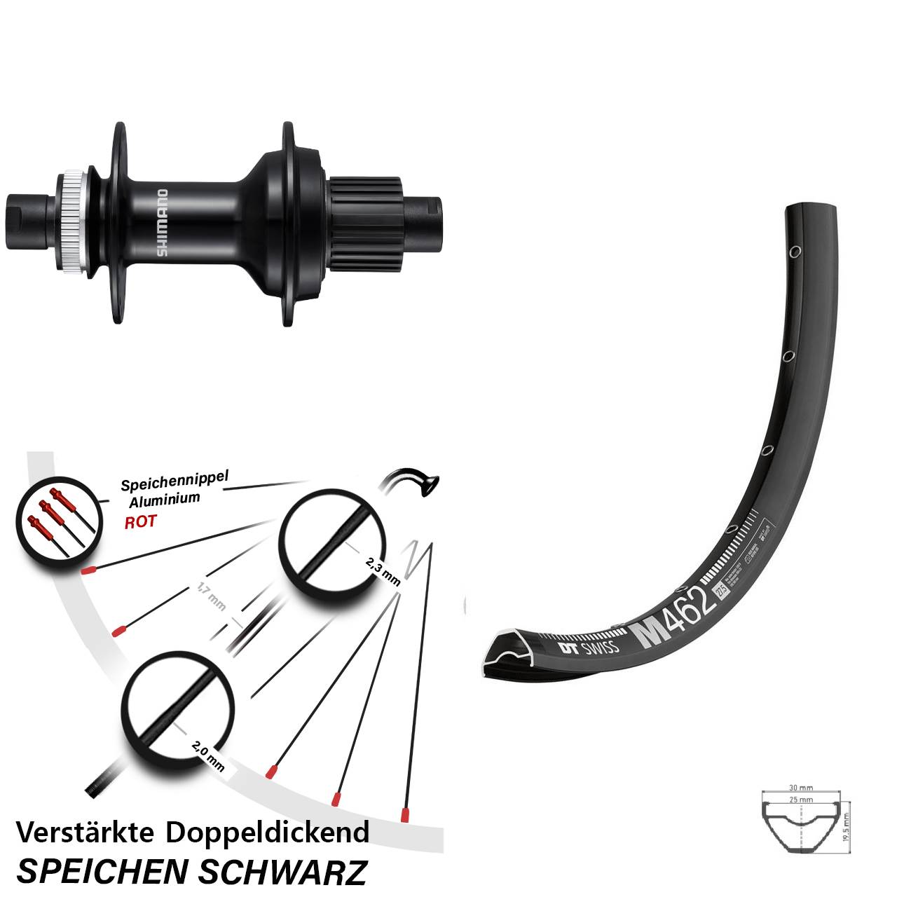 27,5 Zoll DT Swiss M462 Shimano FH-MT510B Boost Hinterrad 12x148 Micro Spline