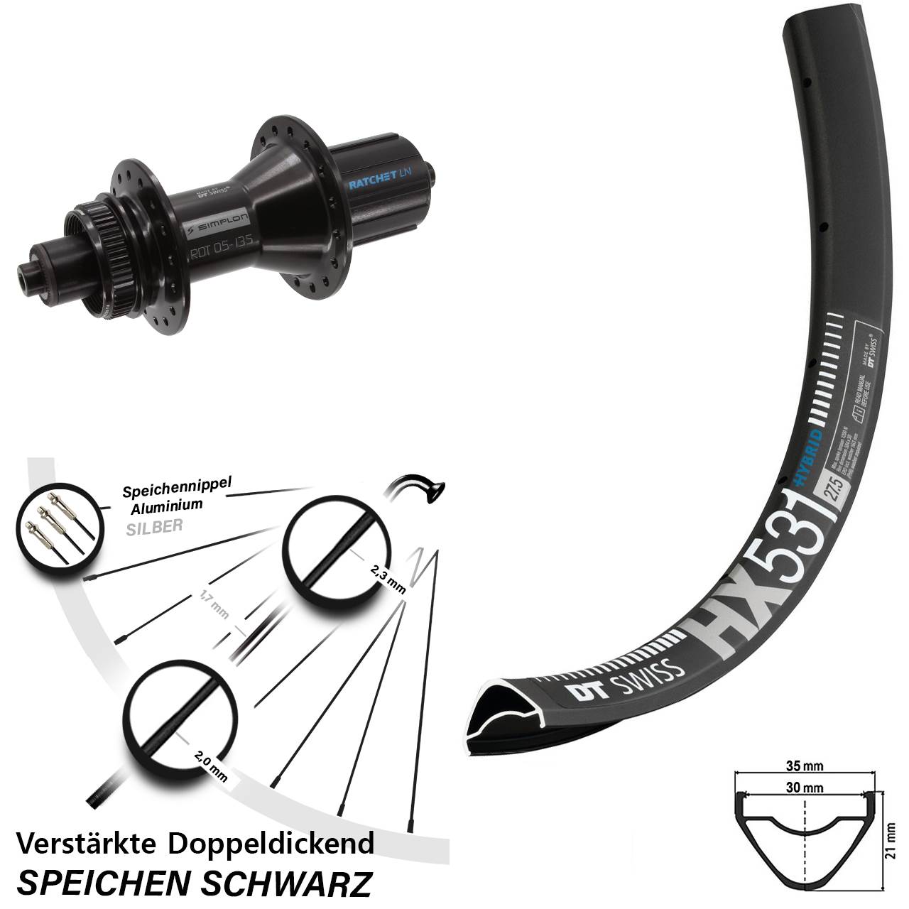 Disc Laufrad 29 Zoll DT Swiss HX 531-370 Hybrid 8-11 fach HG QR