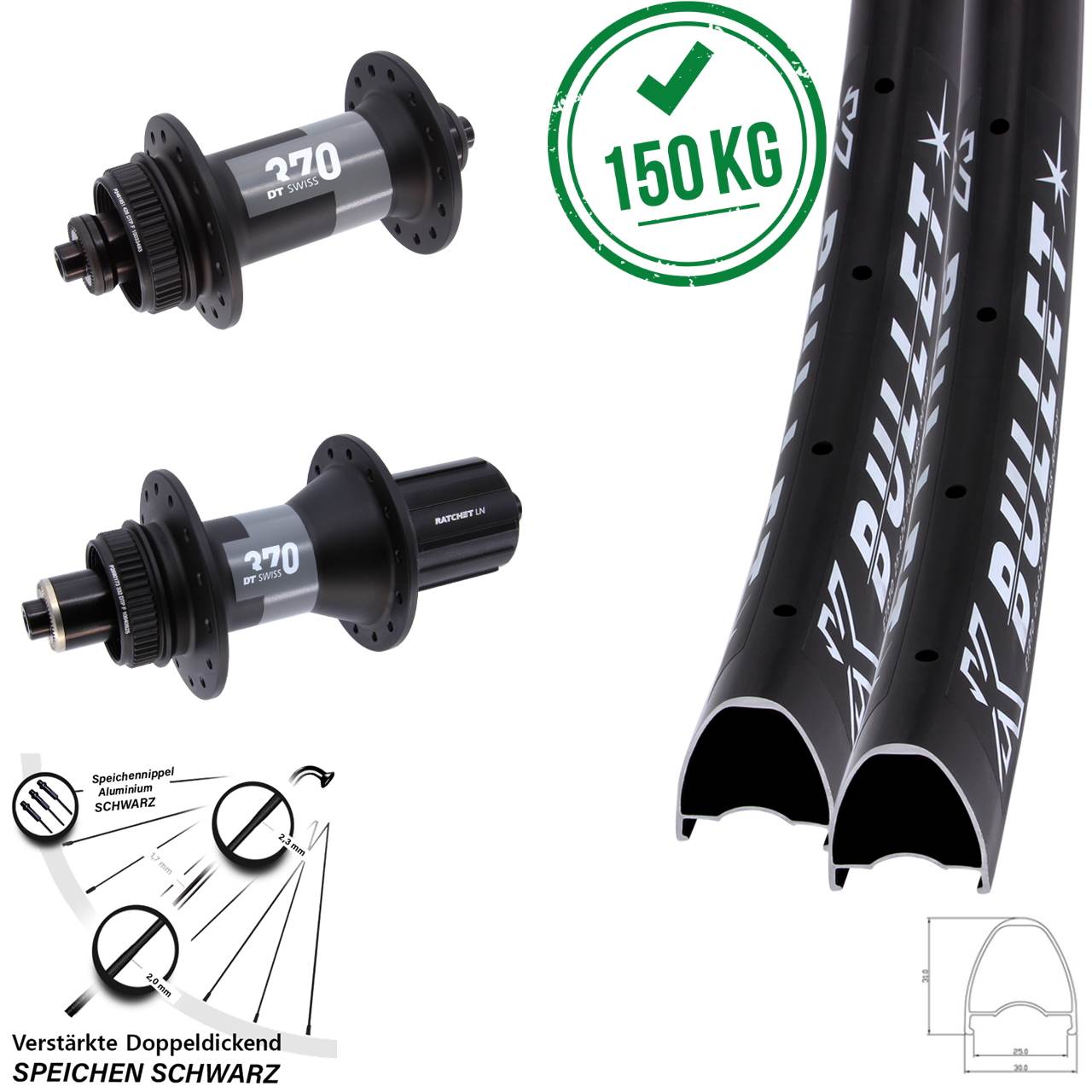 Disc Laufradsatz QR 28-29 Zoll KX Bullet DT Swiss 370 8-12 fach HG