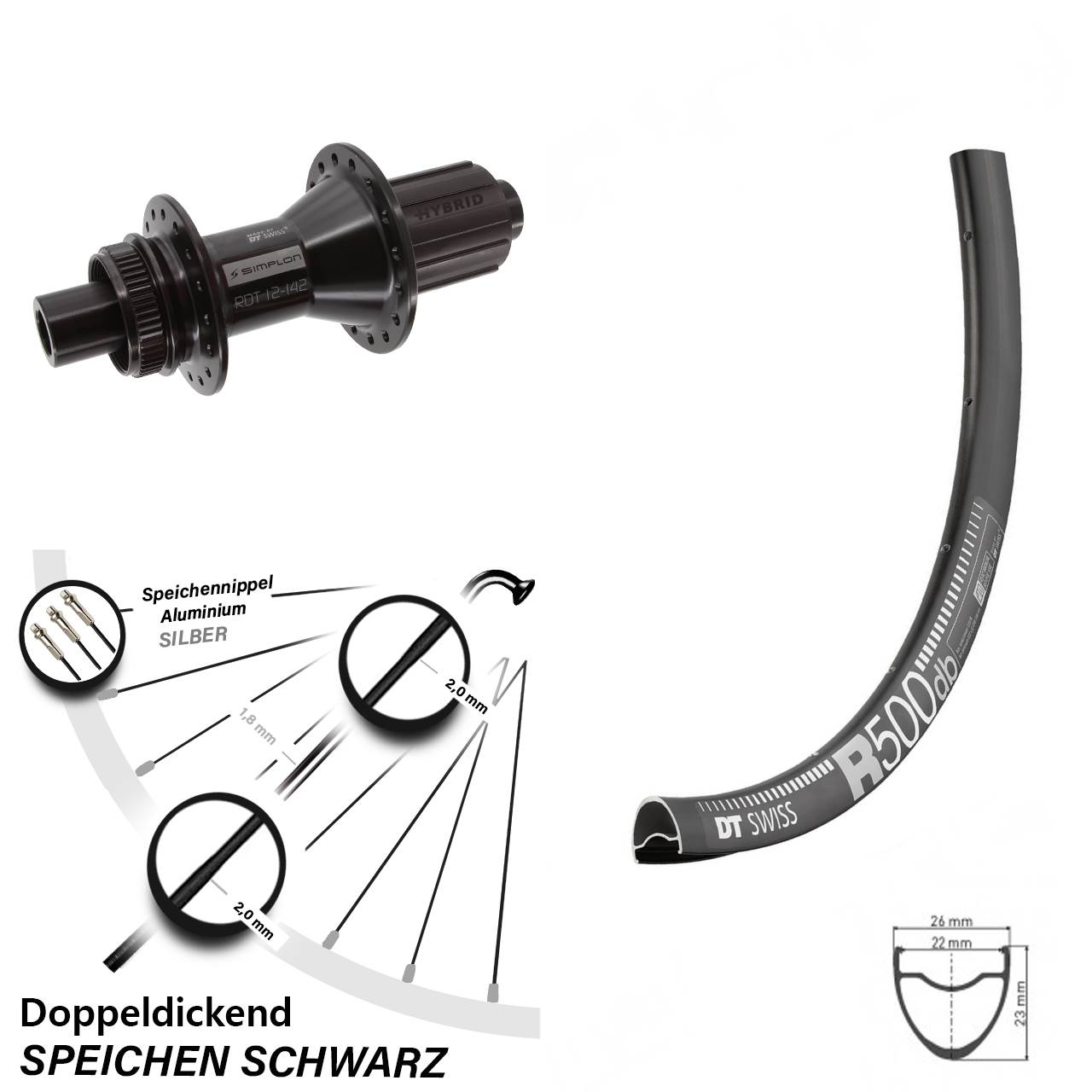 29 Zoll DT Swiss R 500-370 Hybrid Centerlock Hinterrad 12x142 8-11 fach