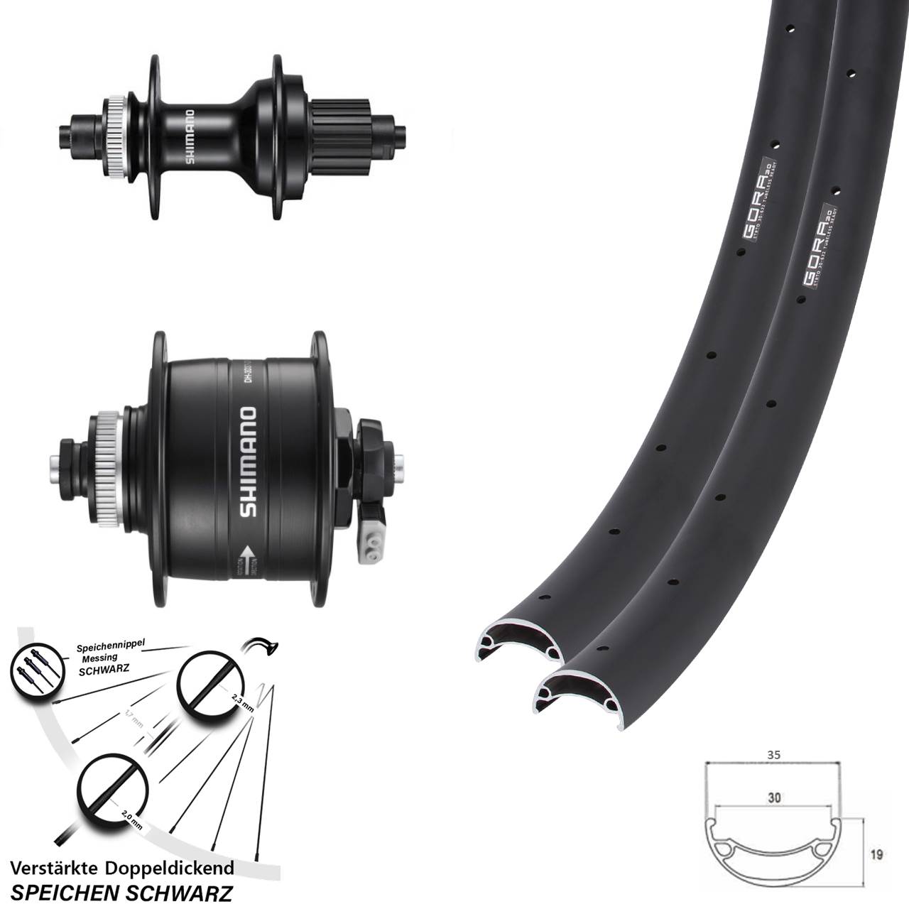 Laufradsatz Disc 26 Zoll Gora 30 Shimano DH-3D37 FH-MT500 Micro Spline QR