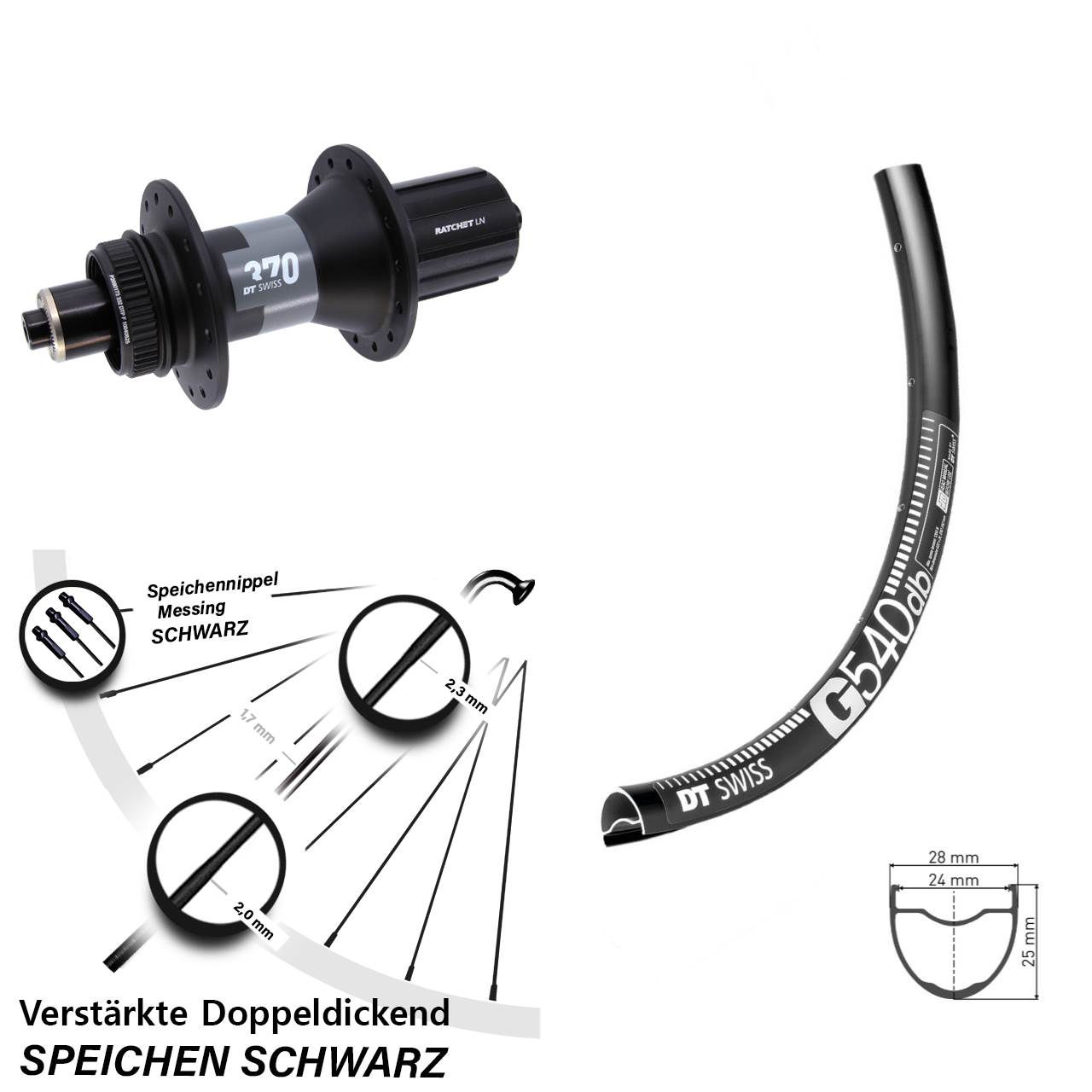 Disc Hinterrad 28 Zoll DT Swiss G 540-370 8-12 fach für Schnellspanner