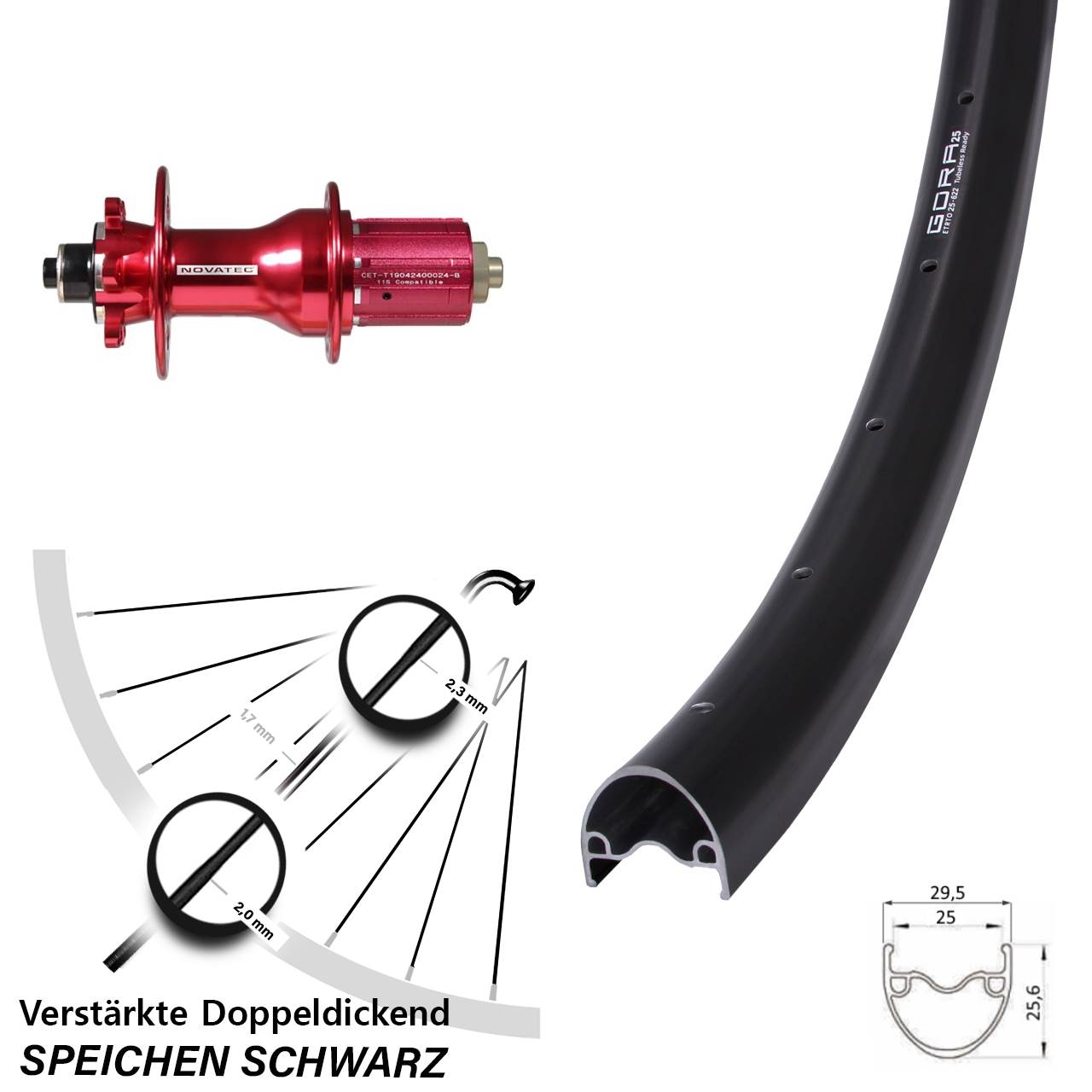 Disc Hinterrad für Schnellspanner 29 Zoll Gora 25 Novatec D792 8-12 fach