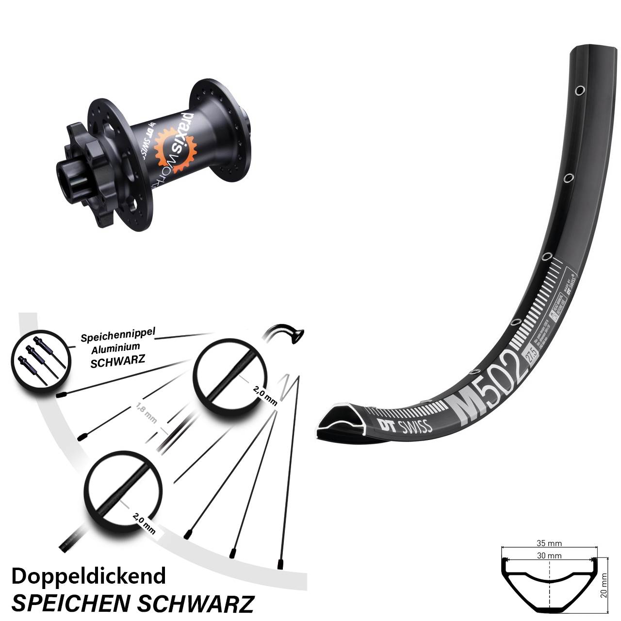 Vorderrad 6-Loch 27,5 Zoll DT Swiss M502-350 SL 15x100
