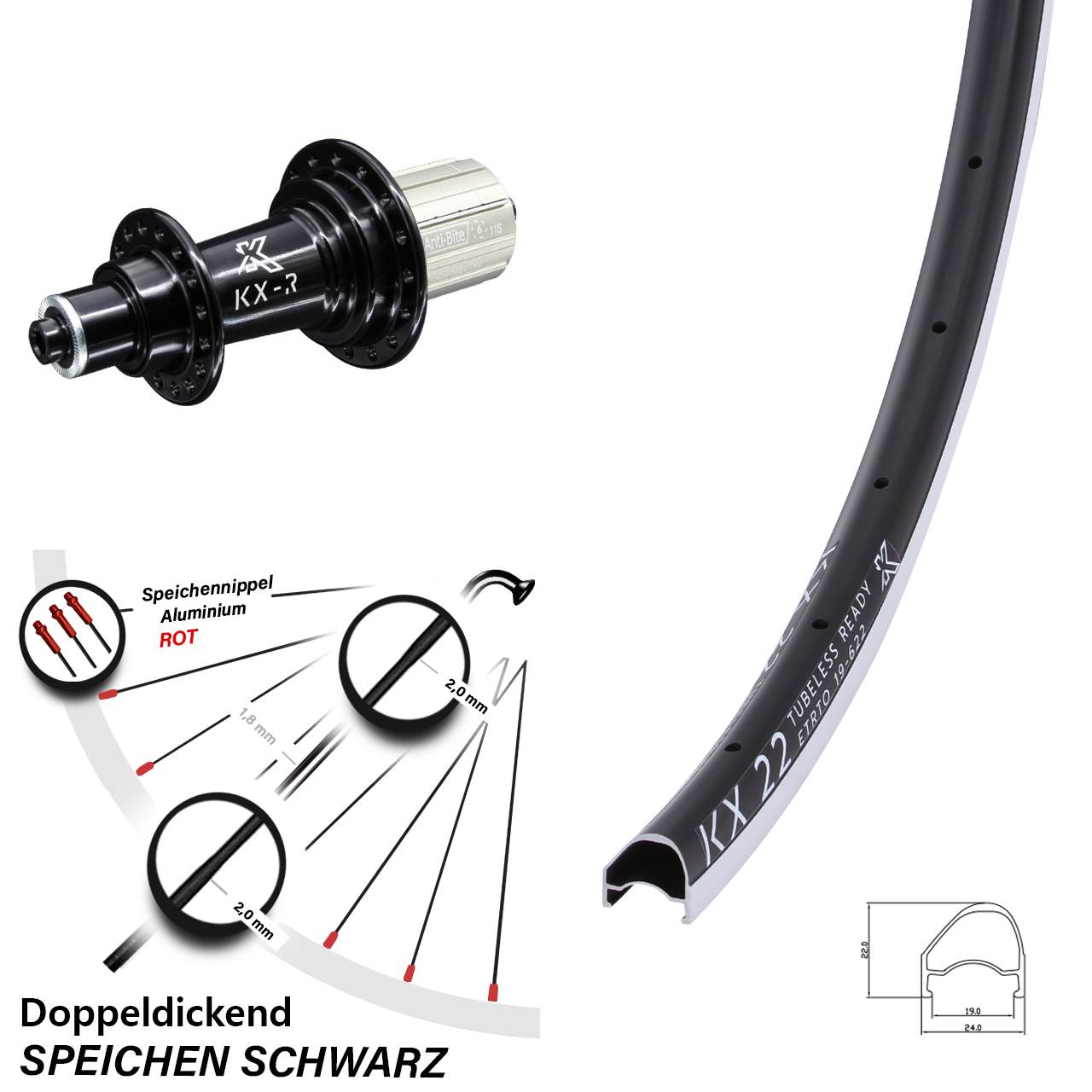 Hinterrad 28 Zoll KX 22 OS KX-R 8-12 fach QR