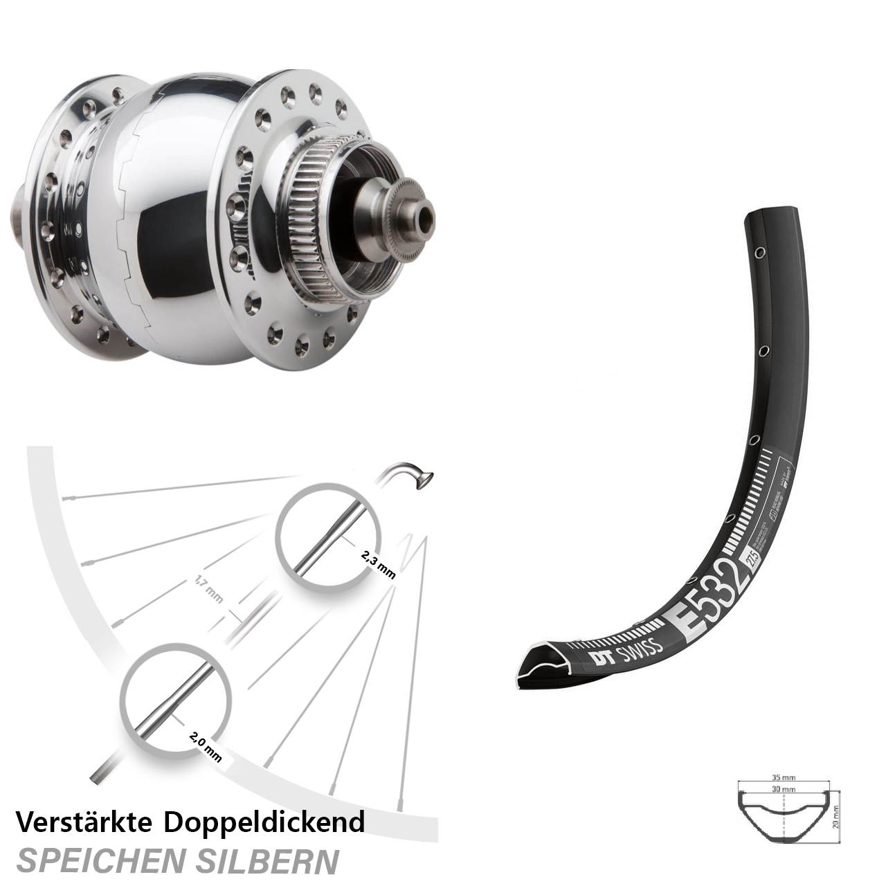 Centerlock Dynamo-Vorderrad QR 29 Zoll DT Swiss E532 SON delux