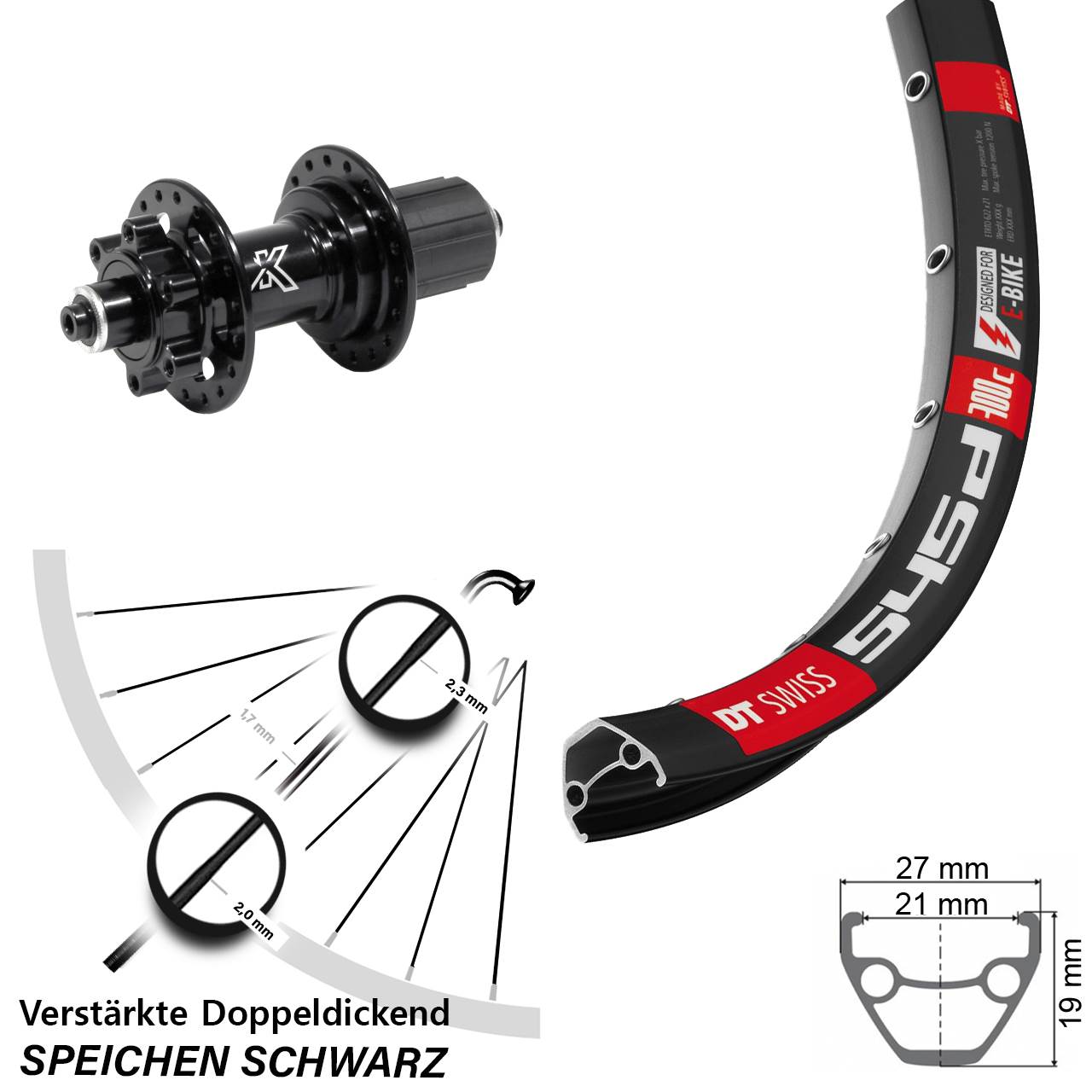 Hinterrad 6-Loch für Schnellspanner 28 Zoll DT Swiss 545d KX-M Heavy Duty 8-12 fach