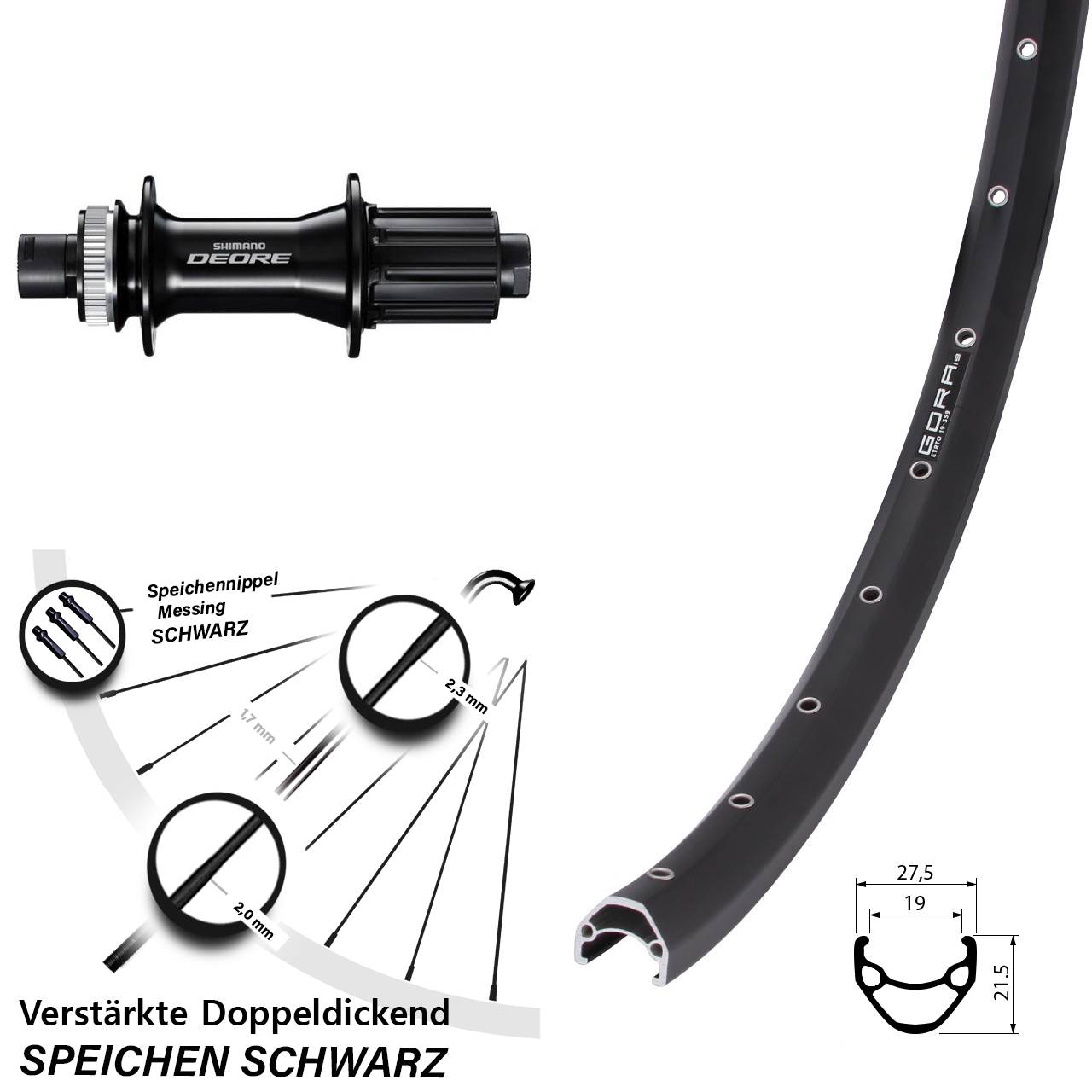 Disc Hinterrad 12x148 Boost 28 Zoll Gora 19 Shimano Deore 8-11 fach HG