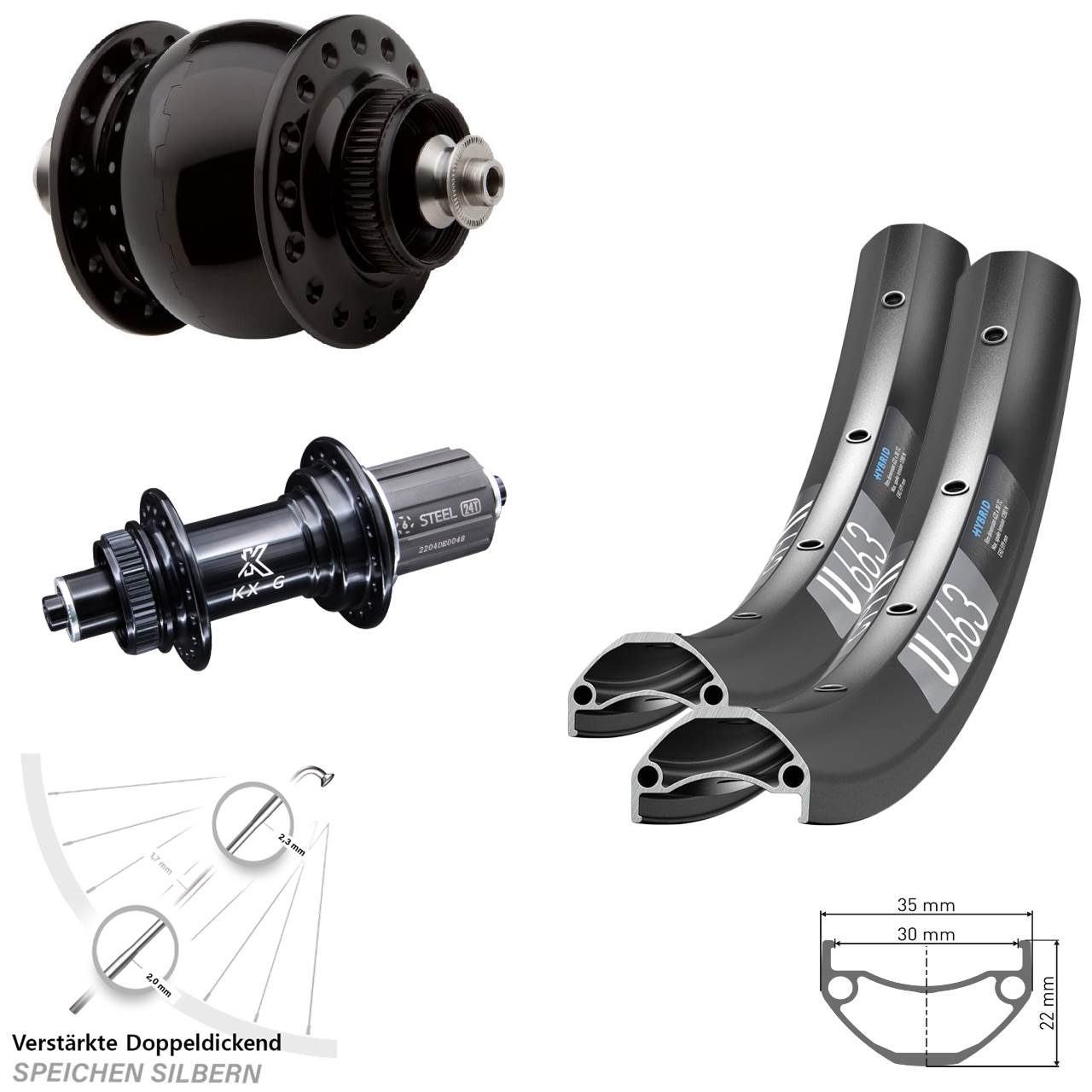 Centerlock Laufradsatz QR 20/26 Zoll DT Swiss U 663 KX-GS Heavy Duty SON 28 8-12 fach