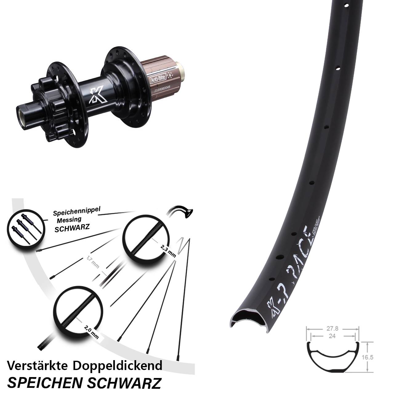 KX-R Race CC verstärkt Shimano Anti-Bite Hinterrad 6-Loch 12x142 8-12 fach HG