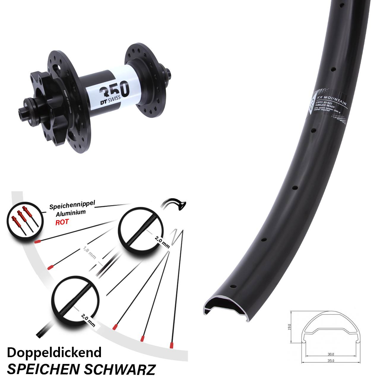 KX Mountain DT Swiss 350 29 Zoll 6-Loch Vorderrad QR