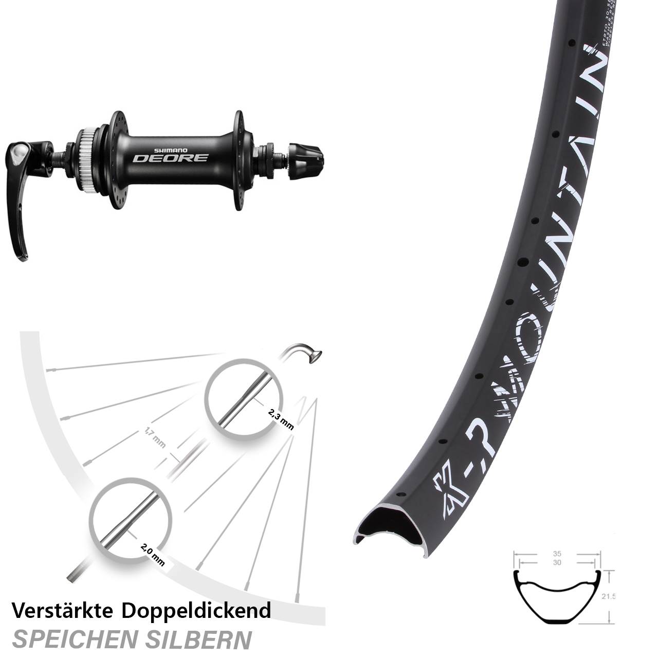 KX-R Mountain Shimano Deore HB-M6000 29 Zoll Disc Vorderrad QR