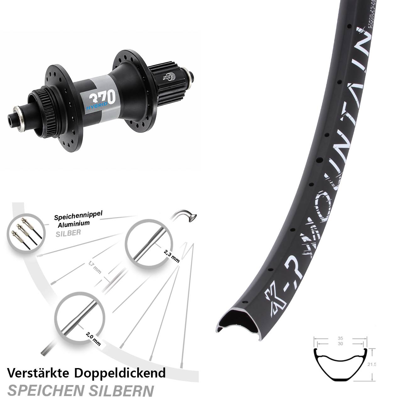 Hinterrad QR Boost 29 Zoll KX-R Mountain DT Swiss 370 Hybrid Shimano Micro Spline
