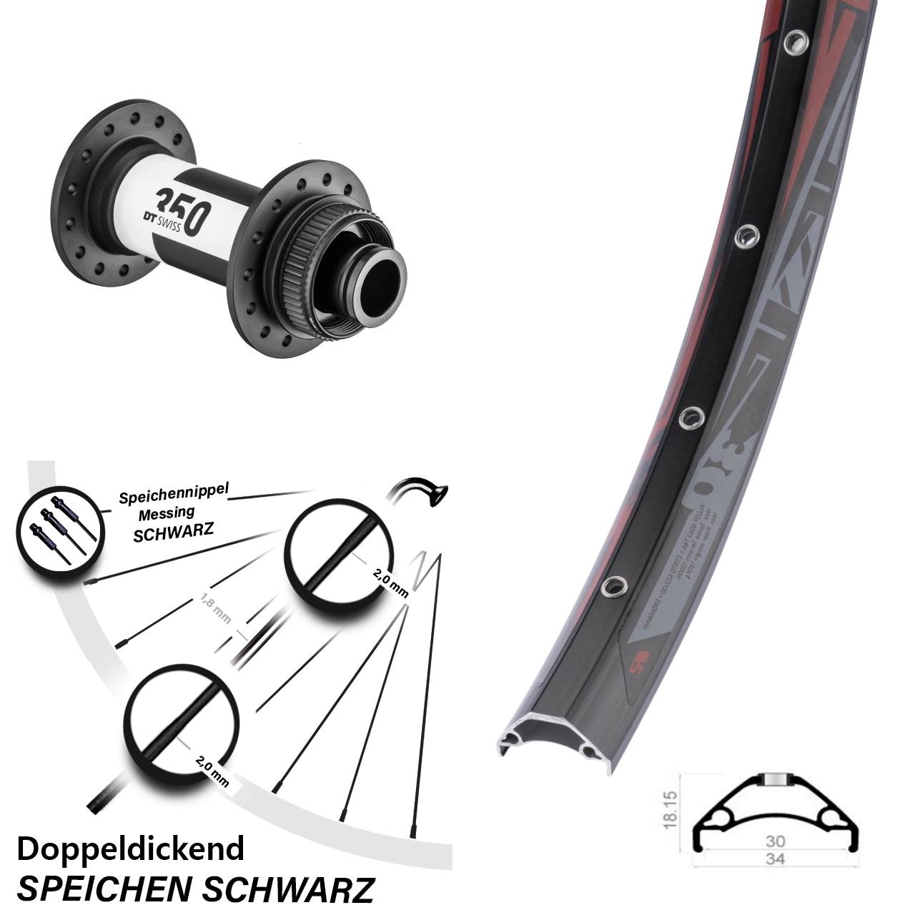 Boost Centerlock Vorderrad 15x110 29 Zoll Rodi TRYP 30 DT Swiss 350