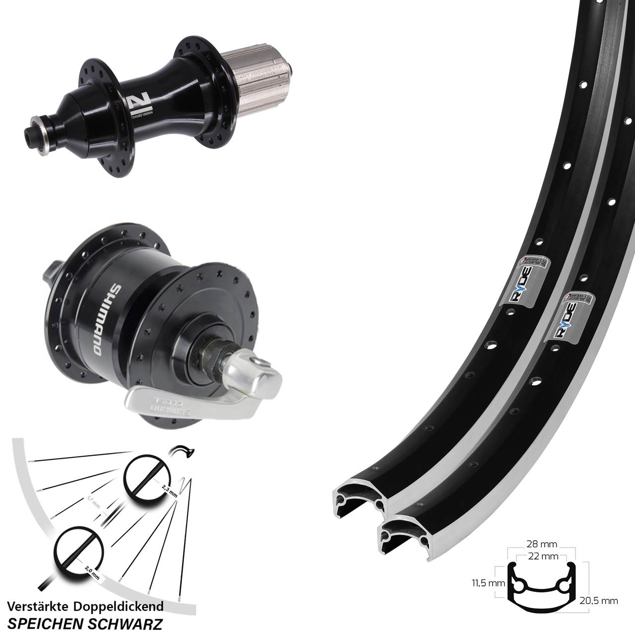 Laufrad-Satz 27,5 Zoll Ryde Andra 35 Novatec F162 Heavy Duty Shimano DH-3N72 8-12 fach QR