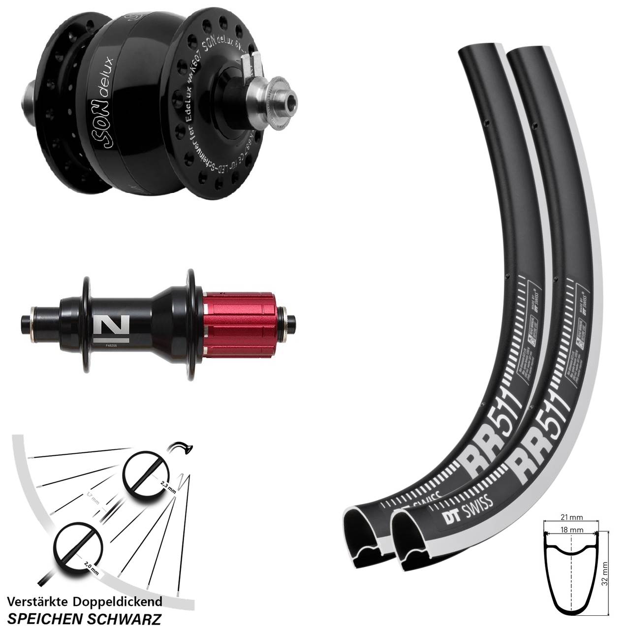 DT Swiss RR 511 Novatec F482SB SONdelux 28 Zoll Laufradsatz für Schnellspanner 8-12 fach