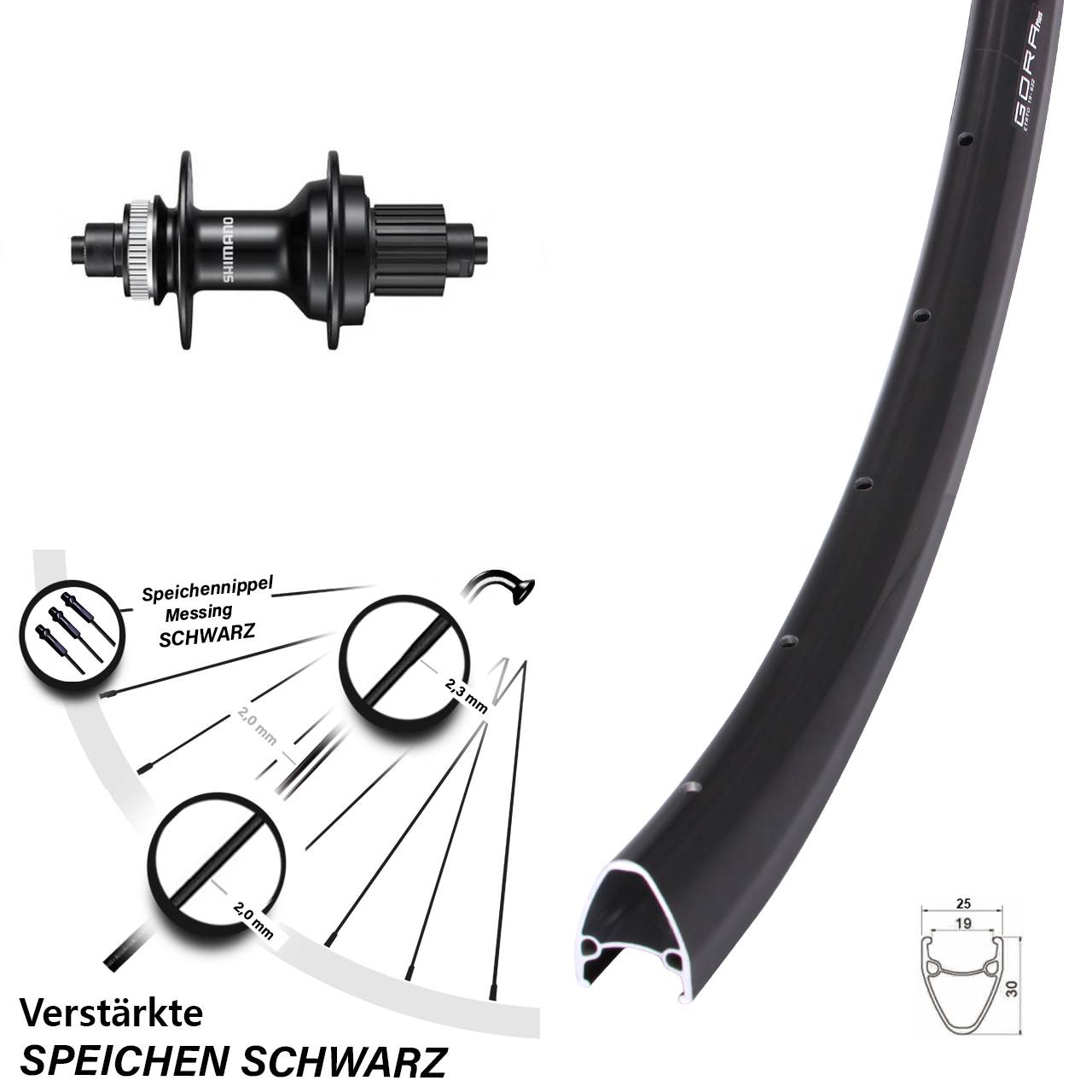 Gora Plus Shimano FH-MT500 28 Zoll Disc Hinterrad für Schnellspanner Micro Spline