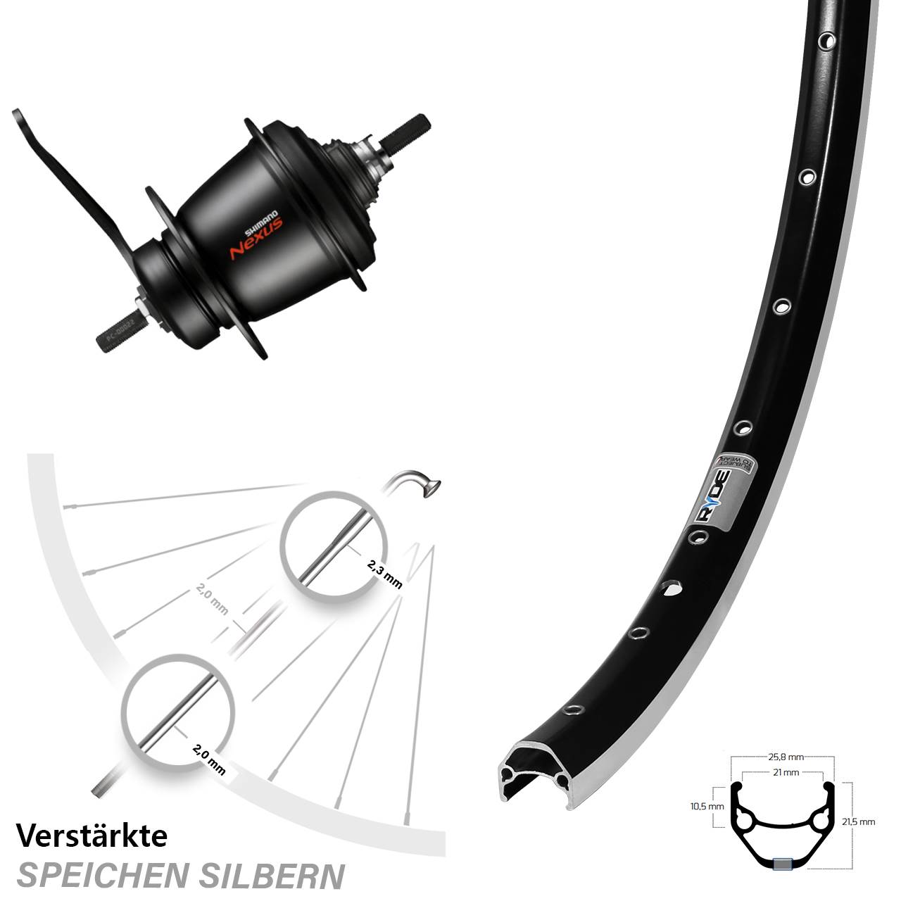Shimano SGC3001-7-Gang Hinterrad 27,5 Zoll Ryde ZAC 421 Rücktrittbremse