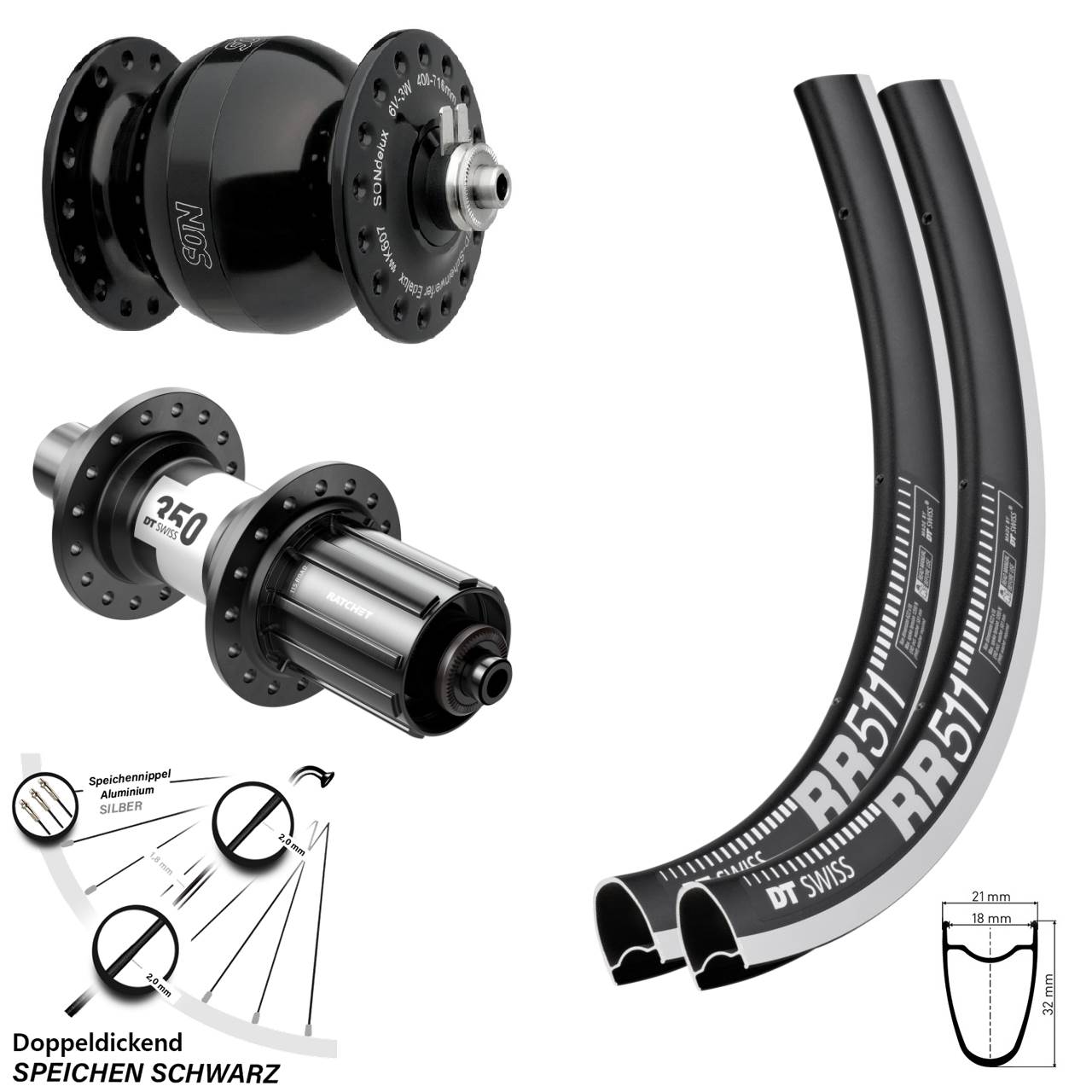 28 Zoll DT Swiss RR511-350 SONdelux wide body Laufrad-Satz QR 11-12 fach HG