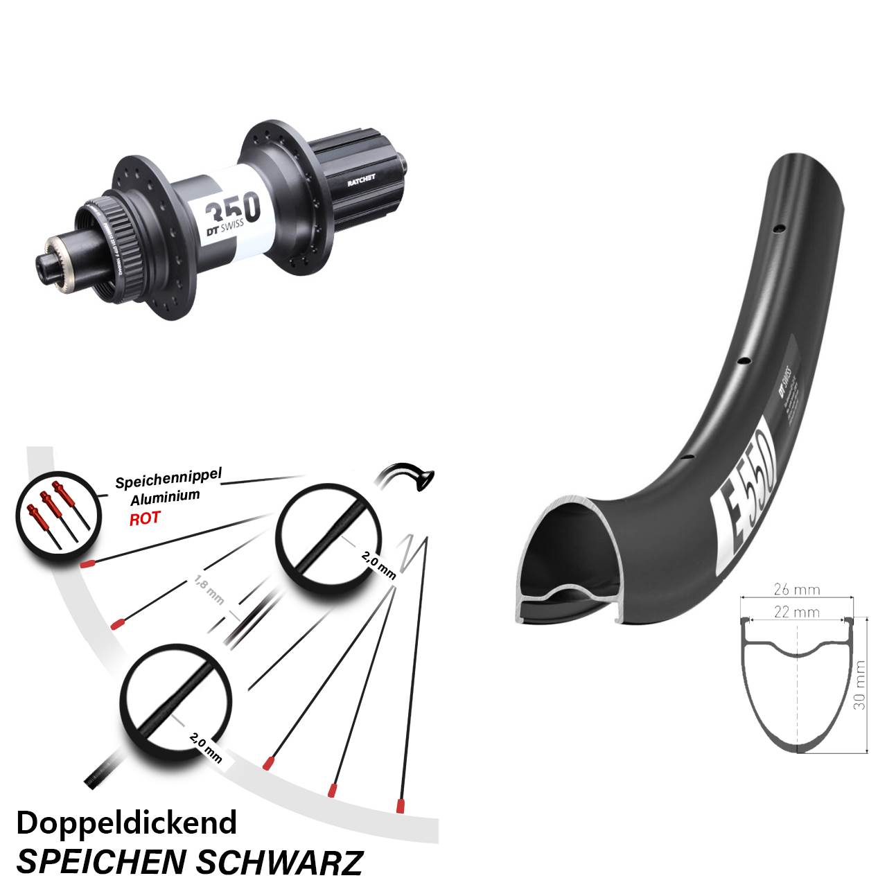 DT Swiss E550-350 28 Zoll Hinterrad Centerlock QR 11-12 fach