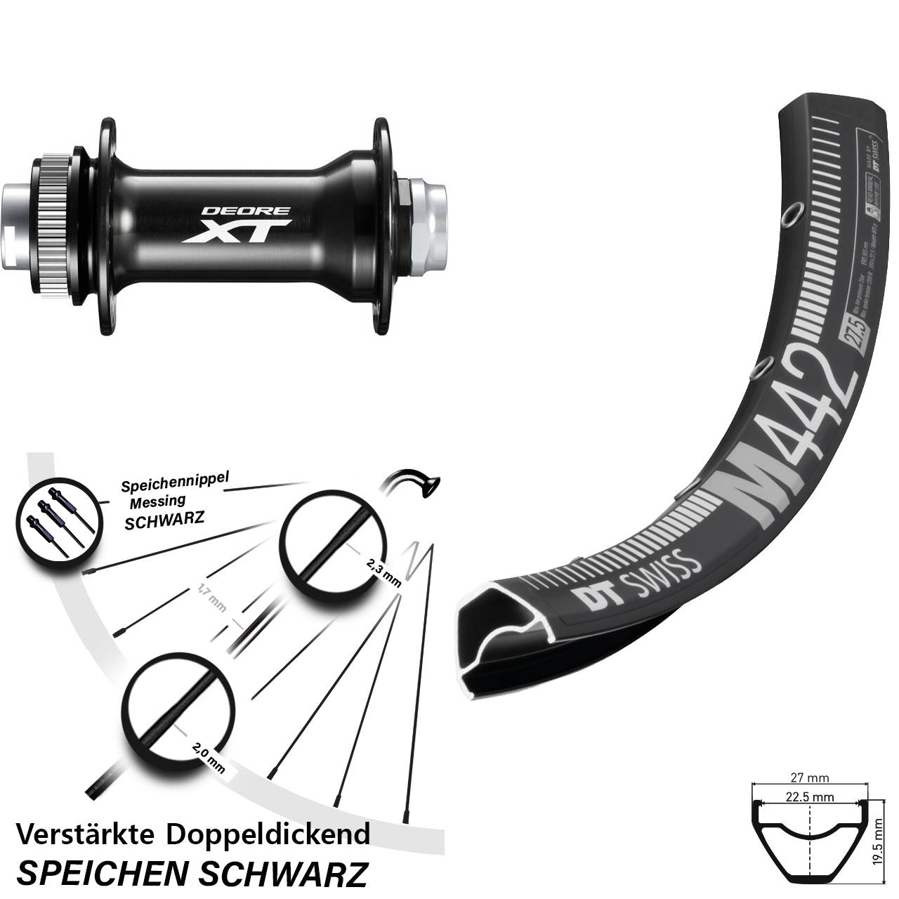 28 Zoll DT Swiss M 442 Shimano Deore XT Boost Vorderrad Centerlock 15x110