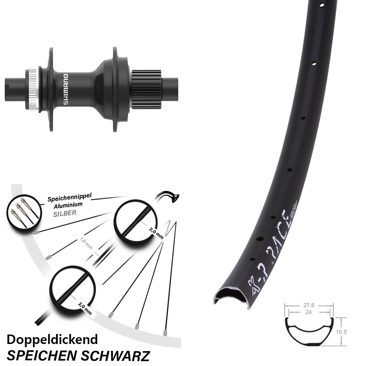 Disc Hinterrad 12x142 29 Zoll KX-R Race Shimano FH-MT410 Micro Spline