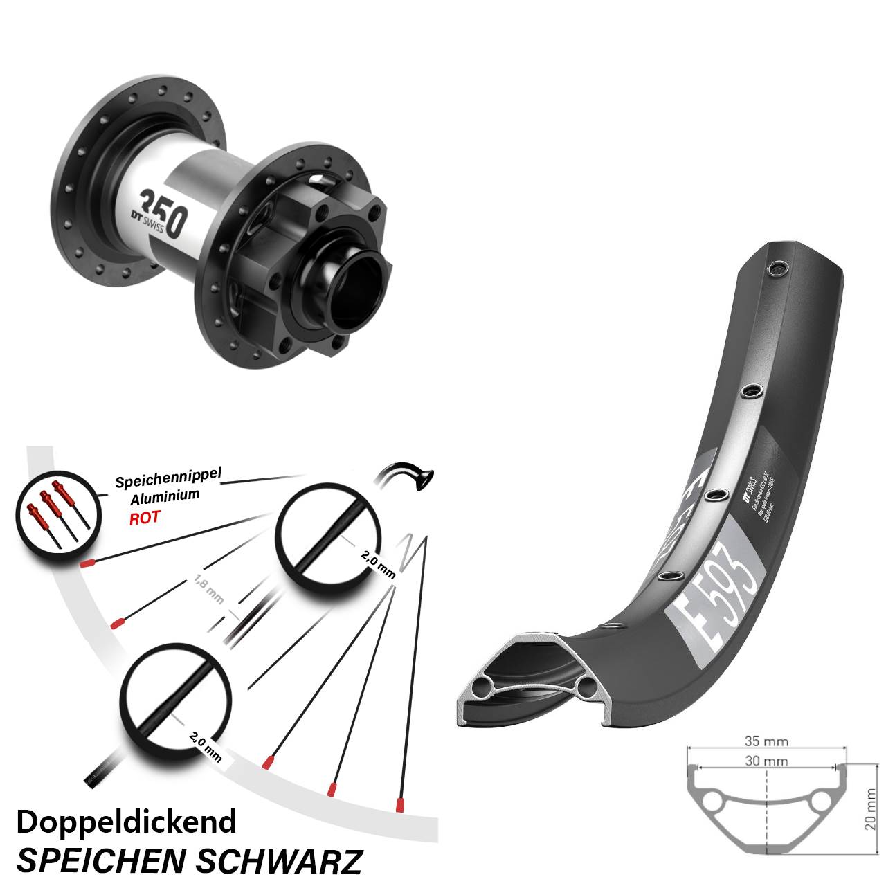 6-Loch Vorderrad 20x110 Boost 29 Zoll DT Swiss E593 350