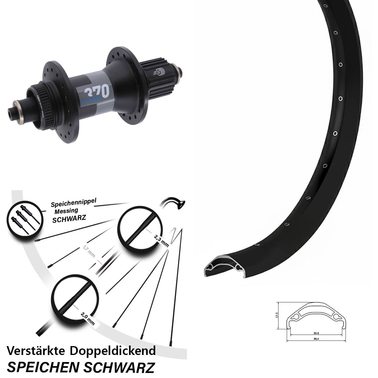 29 Zoll Ryde Disc 35 DT Swiss 370 Hybrid BoostHinterrad Centerlock QR Boost Micro Spline