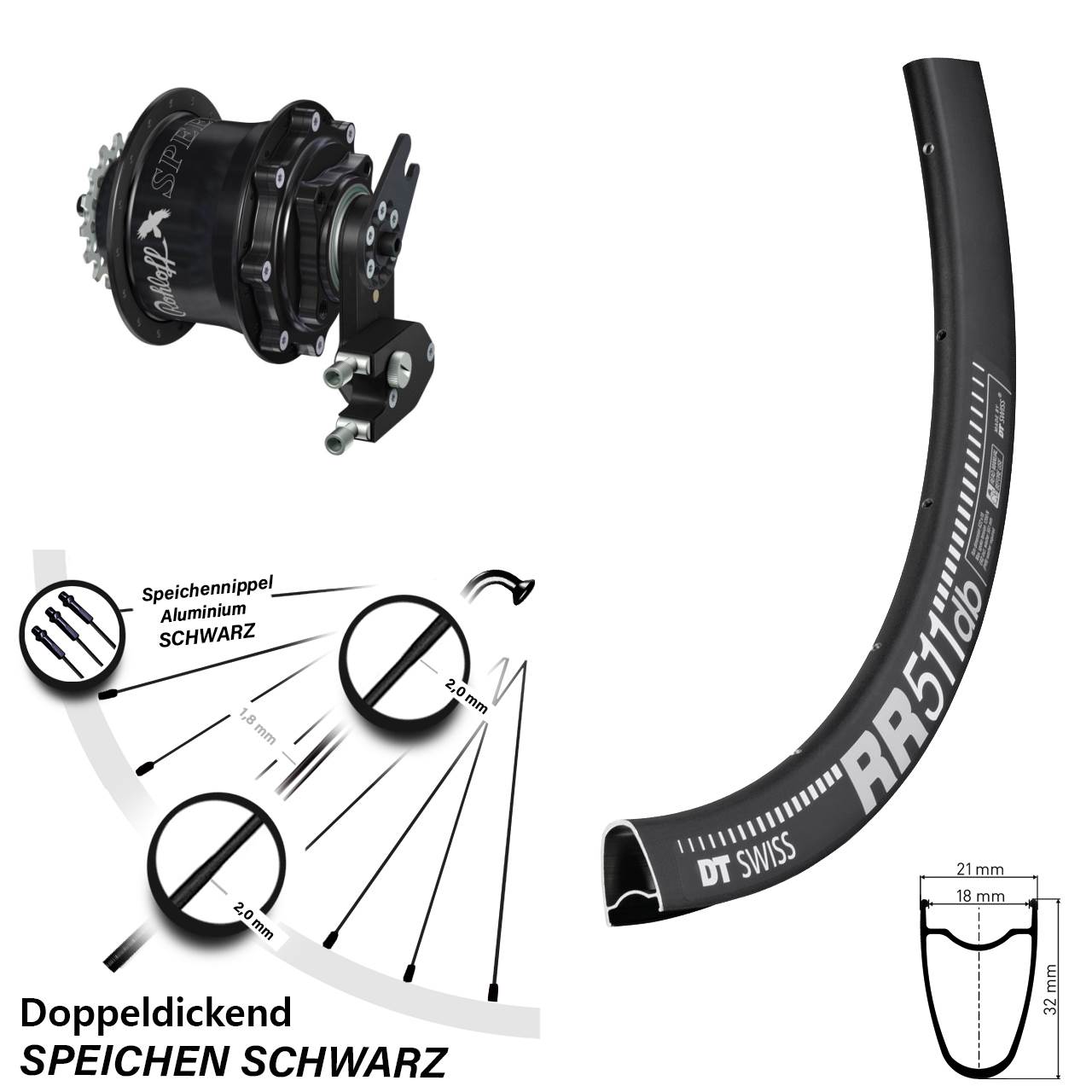 28 Zoll DT Swiss RR 511 Rohloff CC DB OEM2 Tandem schwarz