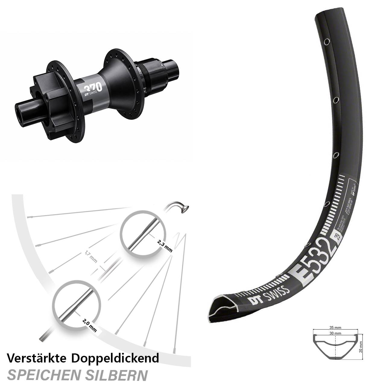 DT Swiss E 532-370 29 Zoll Disc Laufrad 12x142 XD 11-12 fach