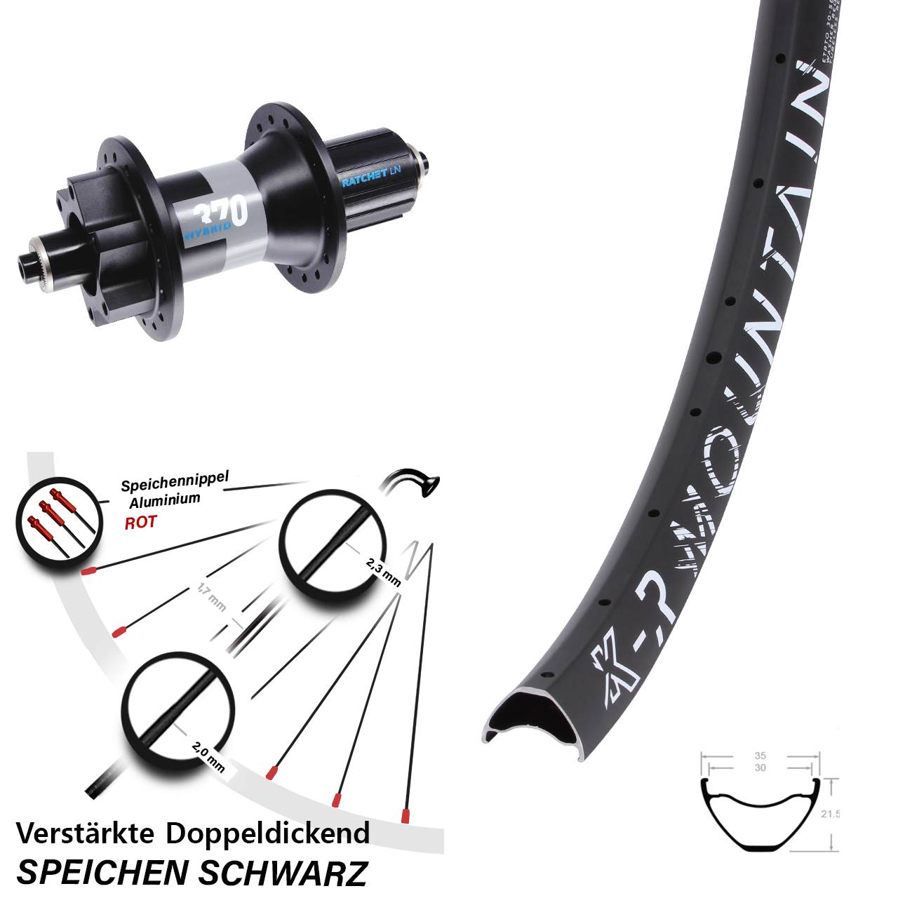 Disc Hinterrad 29 Zoll KX-R Mountain DT Swiss 370 Hybrid 8-11 fach QR Boost