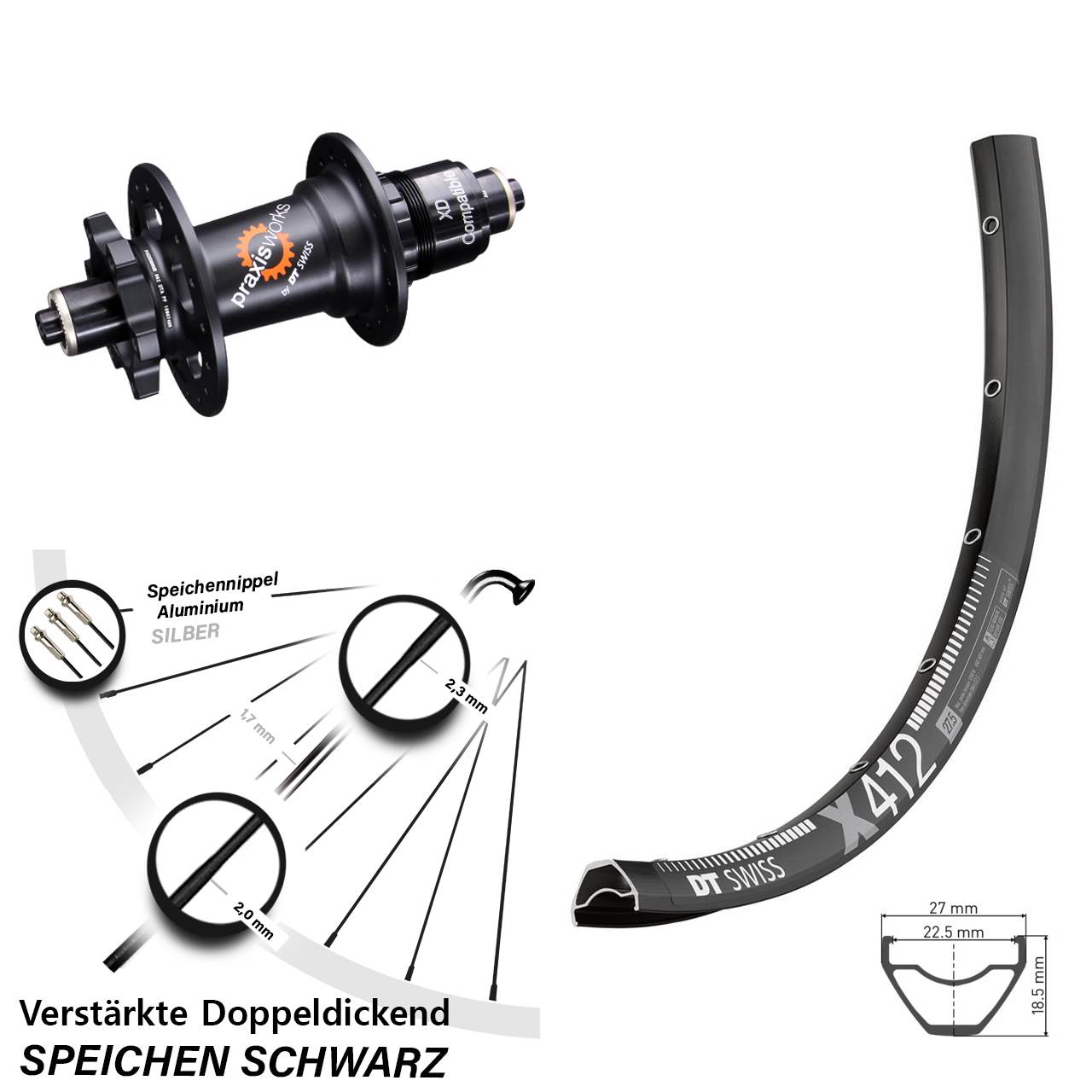 29 Zoll Hinterrad 6-Loch für Schnellspanner DT Swiss X 412-350 XD