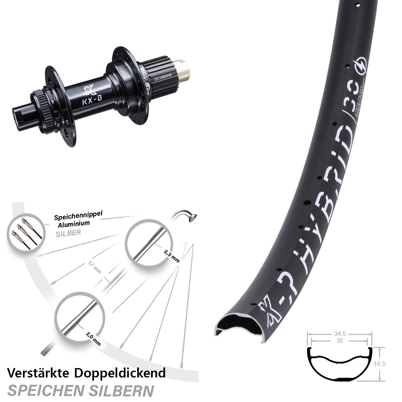 Disc Hinterrad 29 Zoll KX-B-R Hybrid 30 Shimano Micro Spline 12x148 Boost