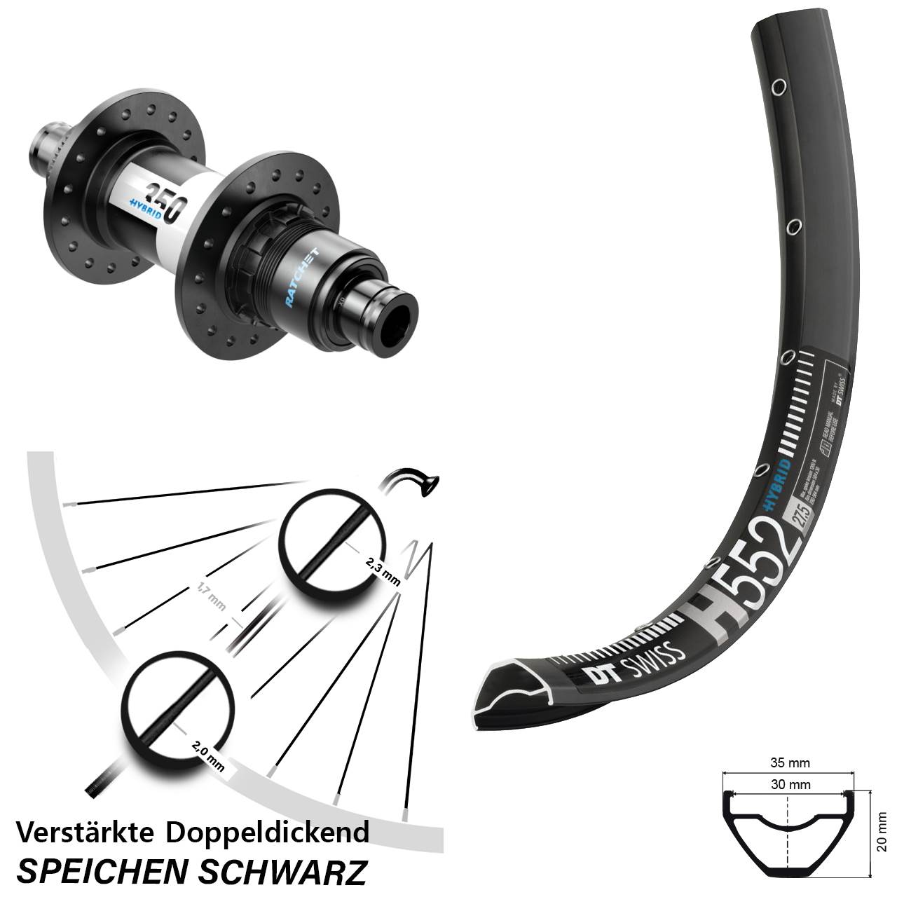 Hinterrad Centerlock 29 Zoll DT Swiss H 552-350 Hybrid SRAM XD 12x148