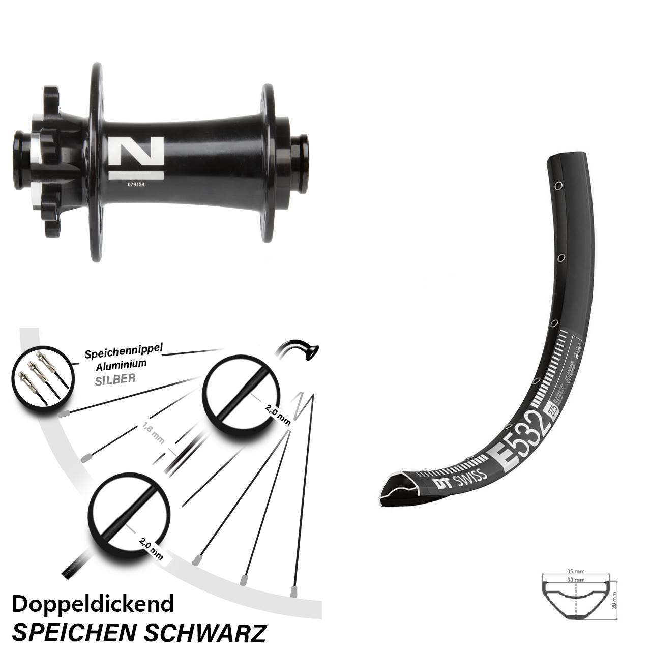 6-Loch Vorderrad 27,5 Zoll DT Swiss E 532 Novatec D791 15x100
