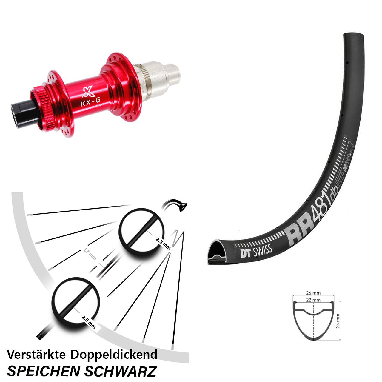 DT Swiss RR 481 KX-G rot 28 Zoll Disc Hinterrad 12x142 SRAM XDR