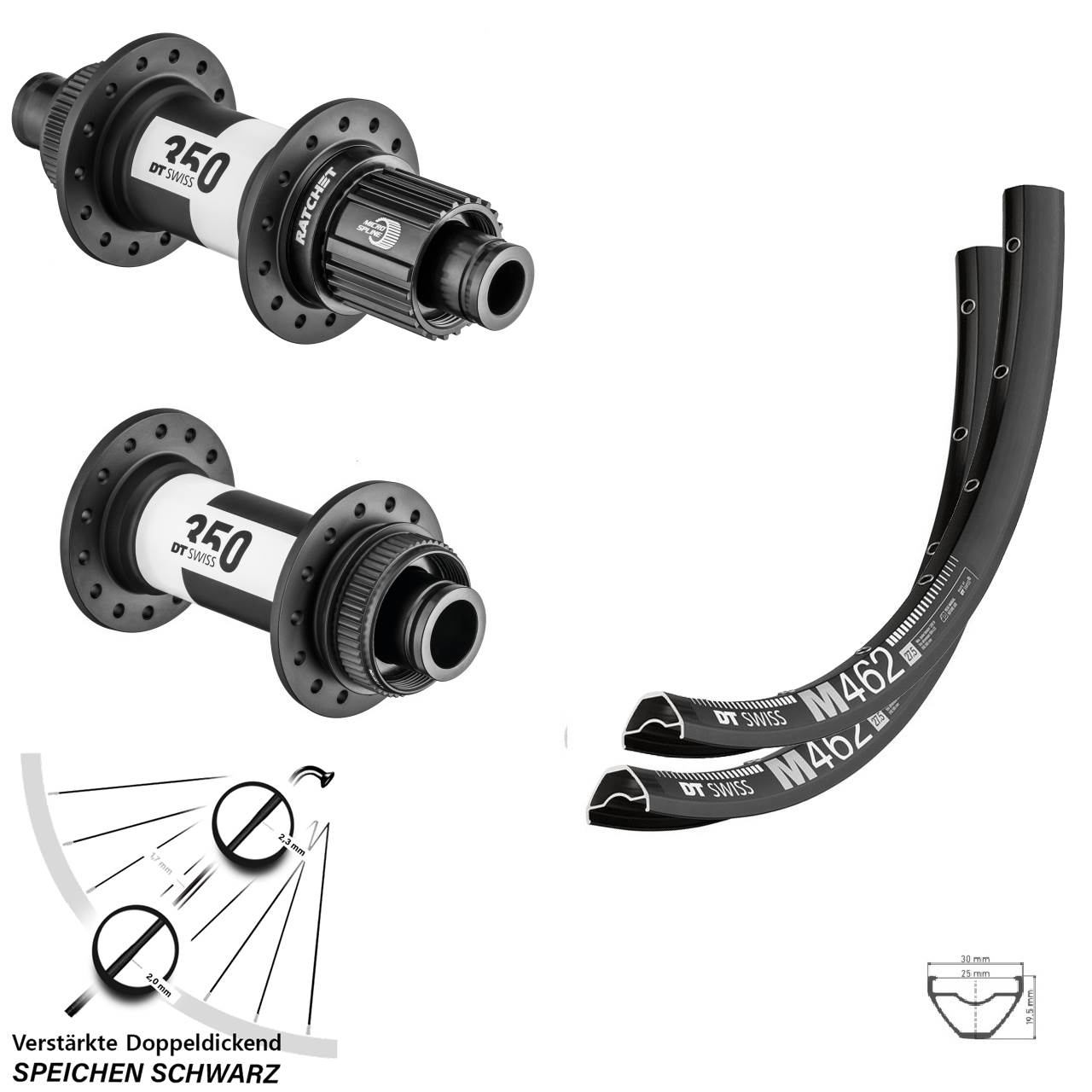 650B DT Swiss M462-350 Ratchet 36 Boost Laufrad-Satz 15x110 12x148 Shimano Micro Spline