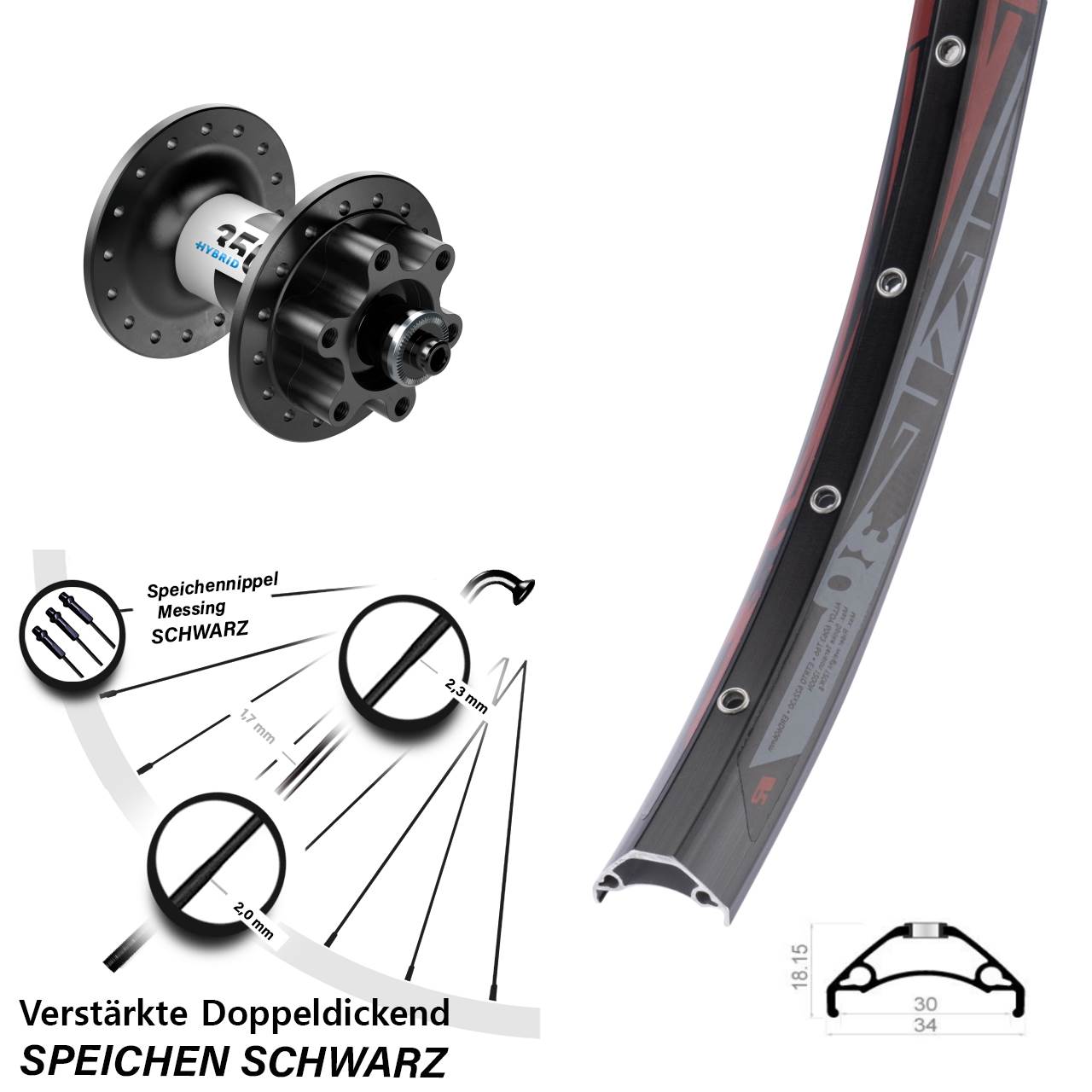 Vorderrad 6-Loch 29 Zoll Rodi TRYP 30 DT Swiss 350 Hybrid QR