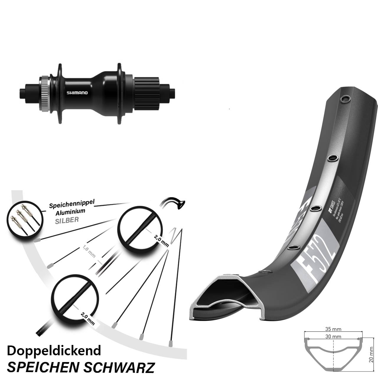 Centerlock Hinterrad 29 Zoll DT Swiss F572 Shimano FH-QC500 Micro Spline QR