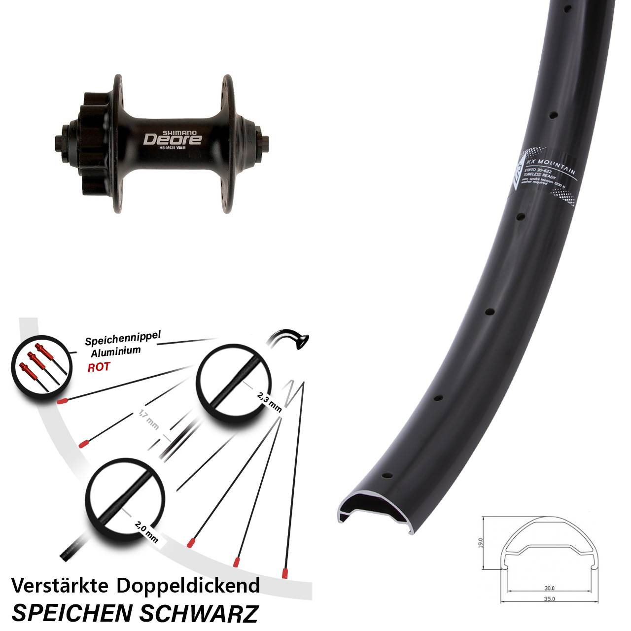 Disc Vorderrad QR 29 Zoll KX Mountain Shimano Deore HB-M525