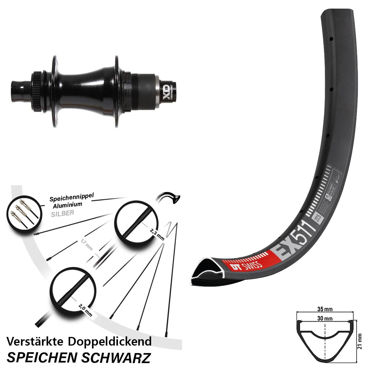 27,5 Zoll DT Swiss EX 511 Formula CL142S Disc Laufrad 12x142 XD