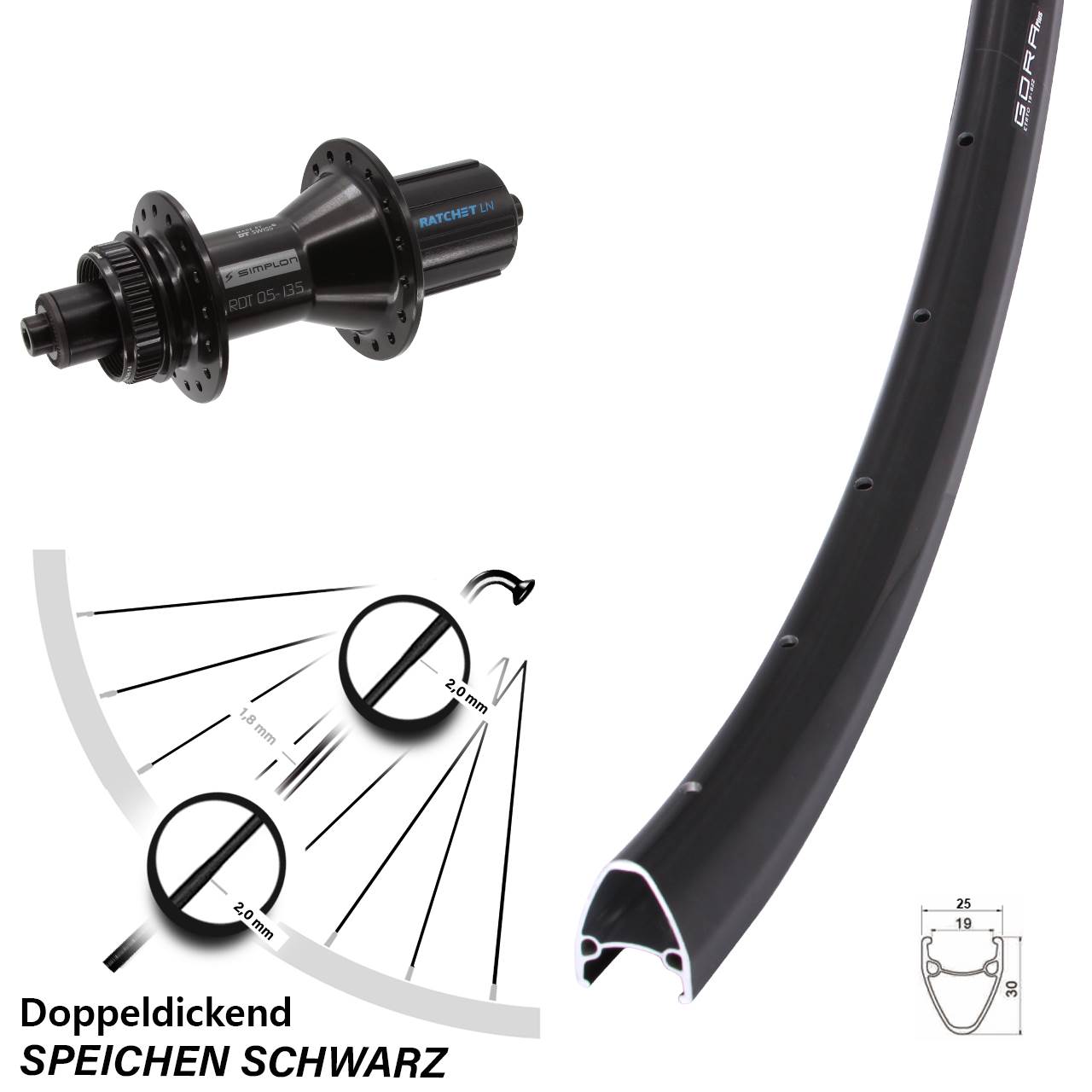 Disc Laufrad QR 28 Zoll Gora Plus DT Swiss 370 Hybrid 8-11 fach HG