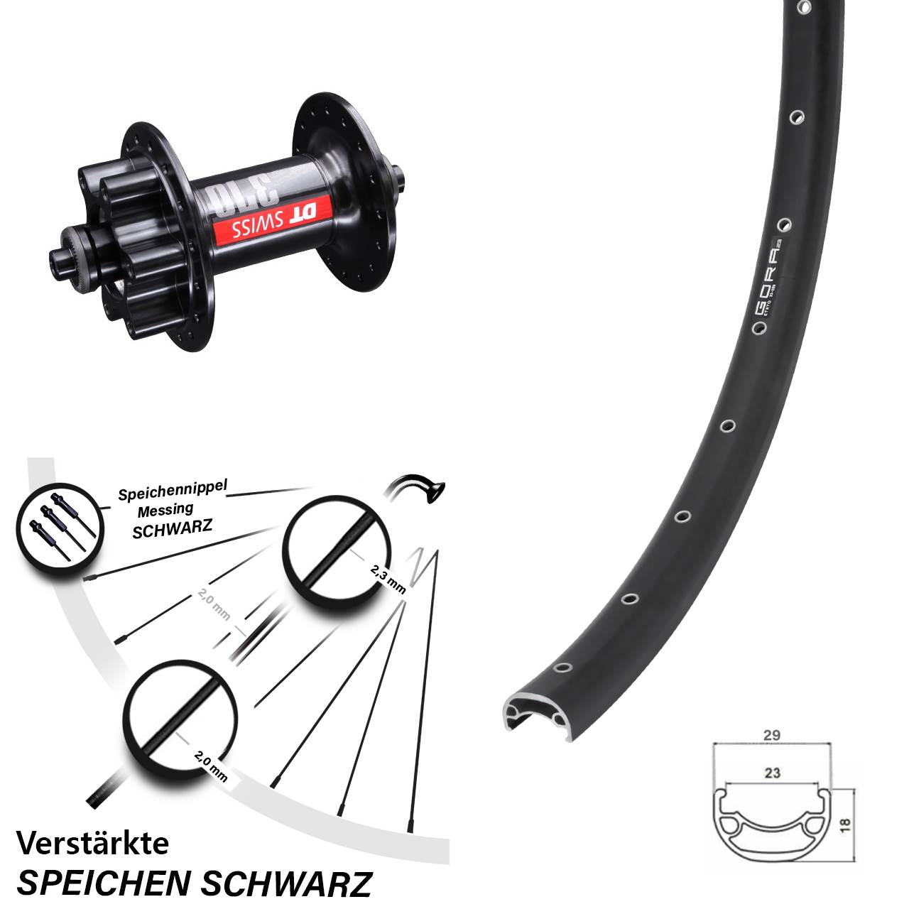 26 Zoll Vorderrad Gora 23 Disc schwarz DT Swiss 370 5x100 mm 6-loch