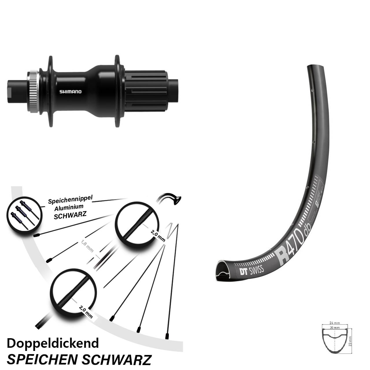 DT Swiss R470 Shimano FH-TC500 28 Zoll Centerlock Hinterrad 12x142 11-12 fach HG