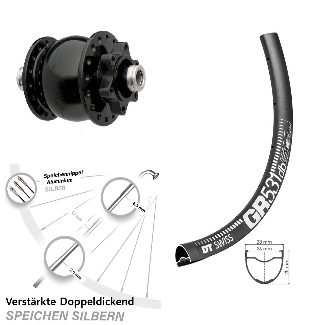 27,5 Zoll DT Swiss GR531 SON 28 6-Loch Nabendynamovorderrad 12x100