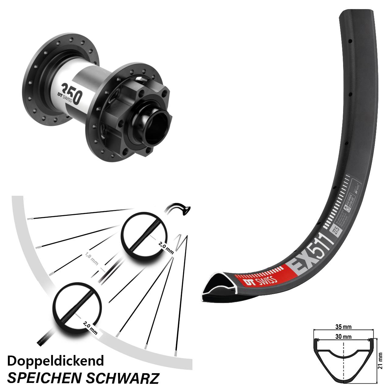 Disc Laufrad 29 Zoll DT Swiss EX 511 350 20x110 Boost