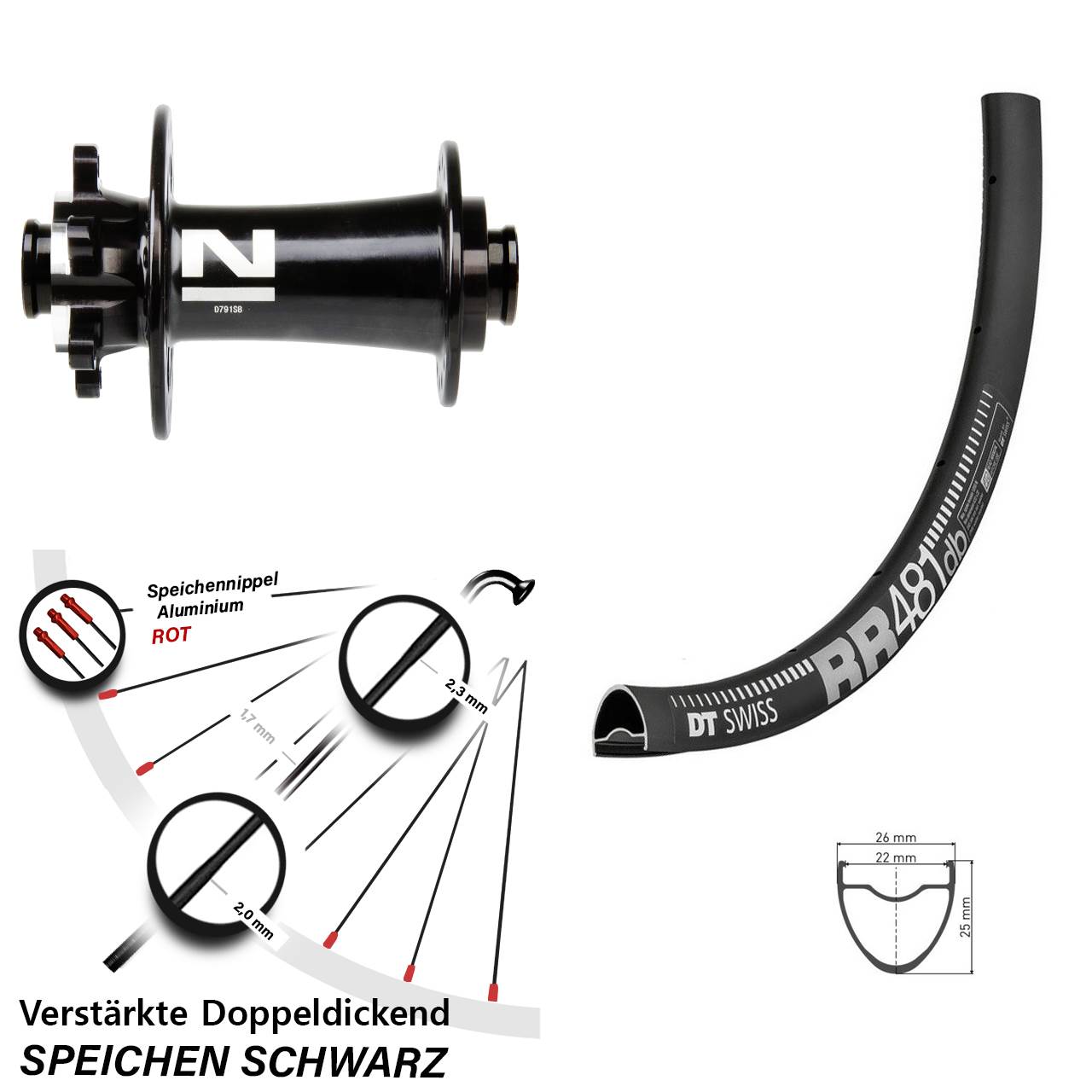 Vorderrad 6-Loch 12x100 28 Zoll DT Swiss RR 481 Novatec D791