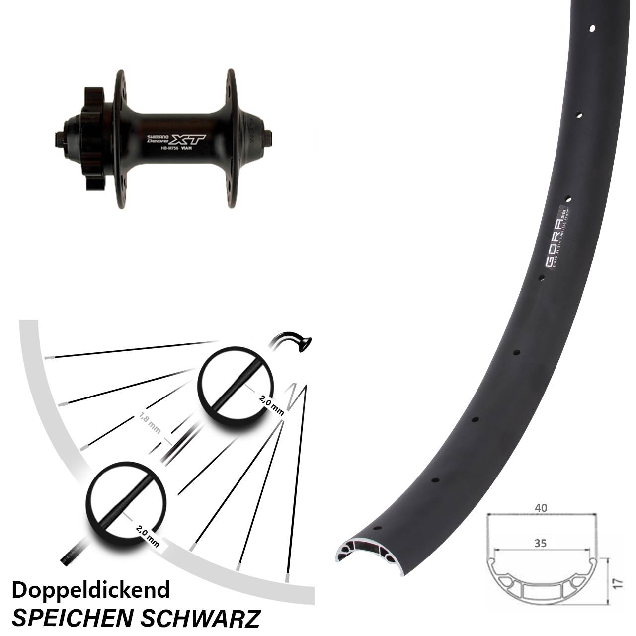 Gora 35 Shimano HB-M756 27,5 Zoll Vorderrad 6-Loch für Schnellspanner