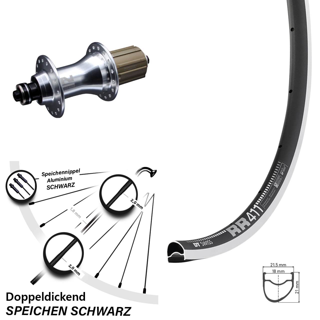 28 Zoll Hinterrad 11-fach Road Novatec F162 DT Swiss RR 411 Felgenbremse
