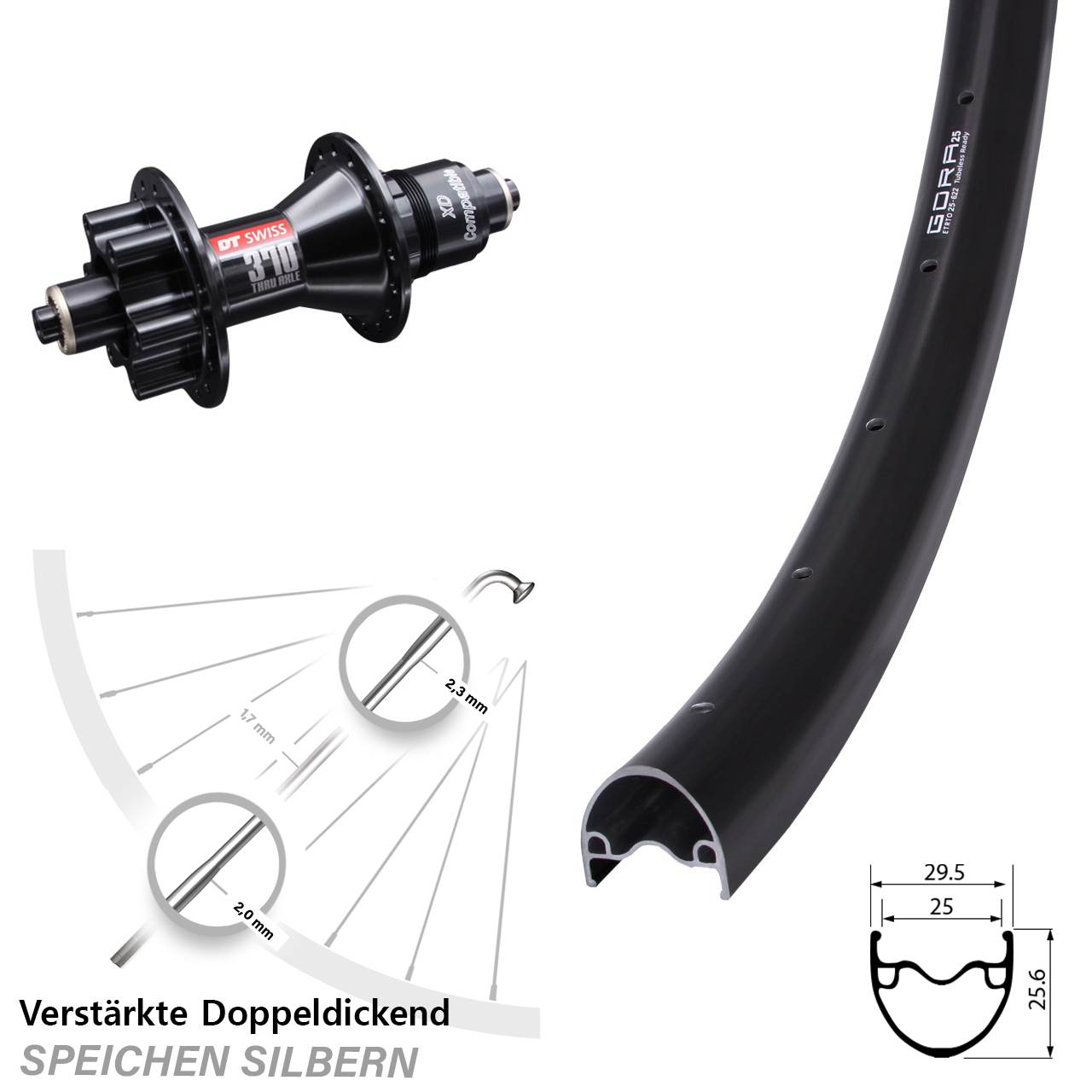Hinterrad 6-Loch für Schnellspanner 29 Zoll Gora 25 DT Swiss 370 SRAM XD